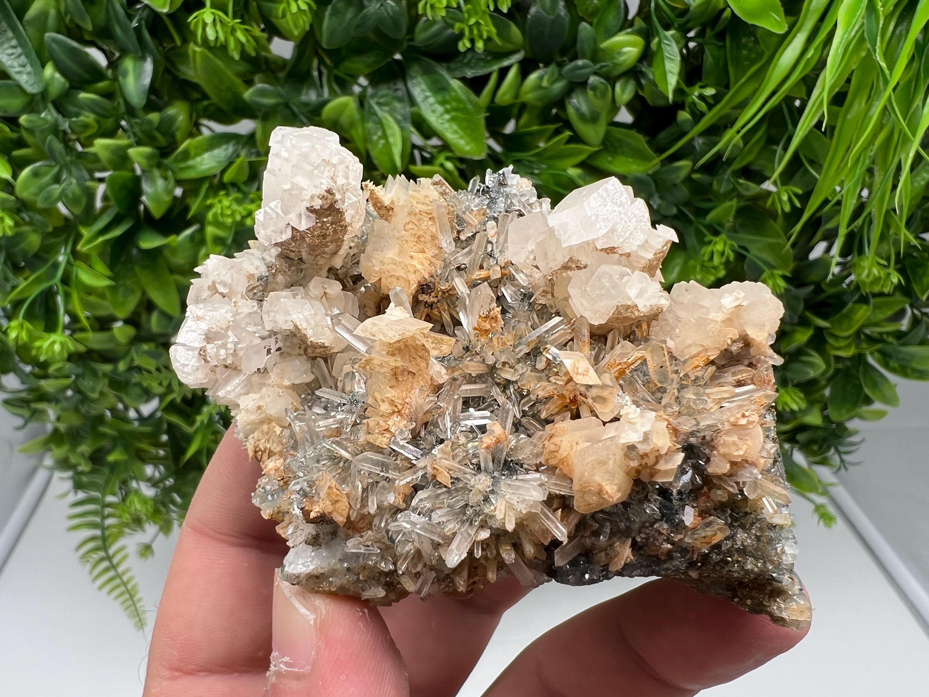 Wonderful Calcite on Quartz white Sphalerite, from Borieva mine,Bulgaria,natural,collection mineral specimen,Home decor crystal,gift,healing