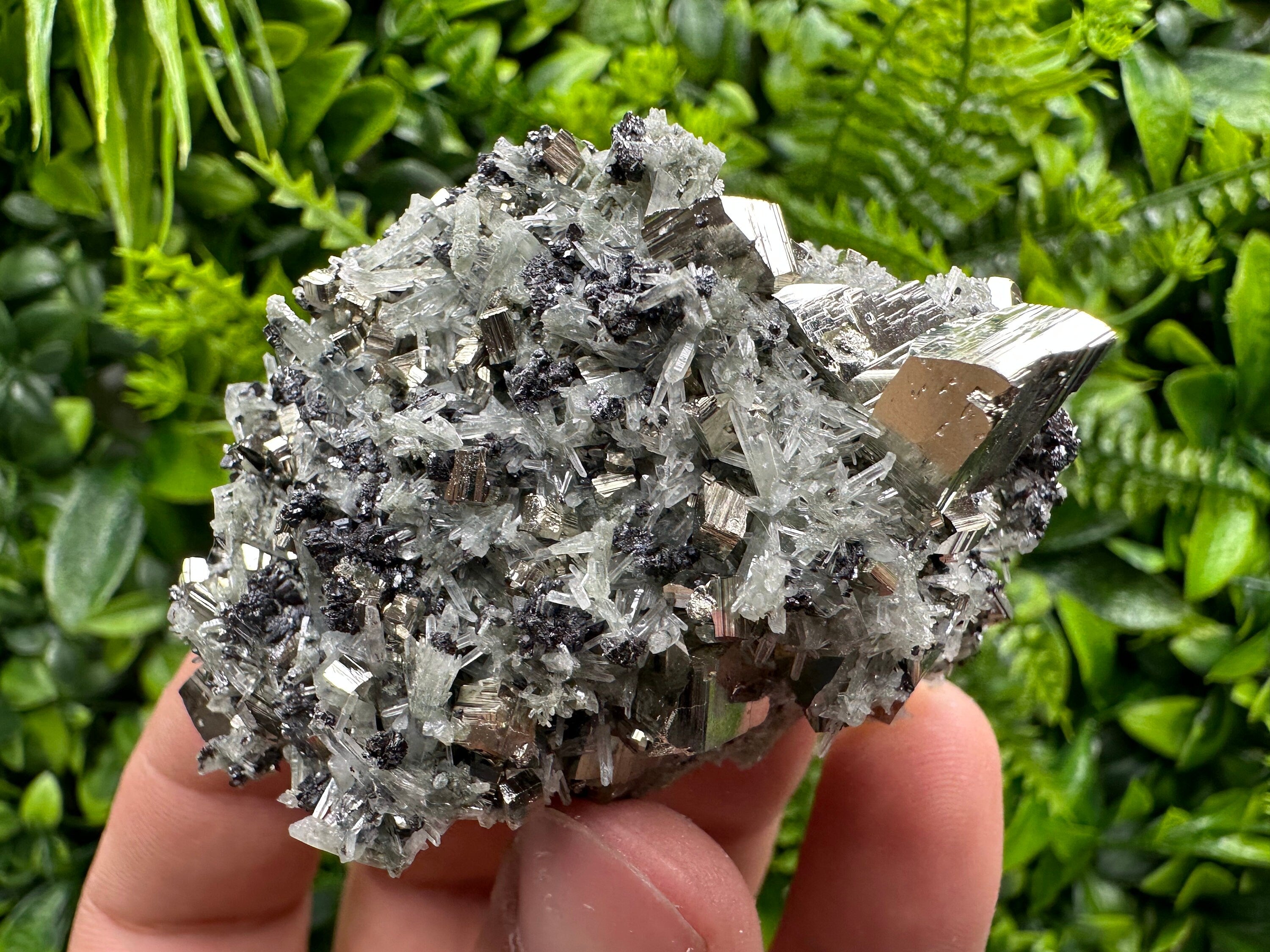 Pyrite on Quartz with Chlorite: Natural Crystal Home Decor from Bulgaria
