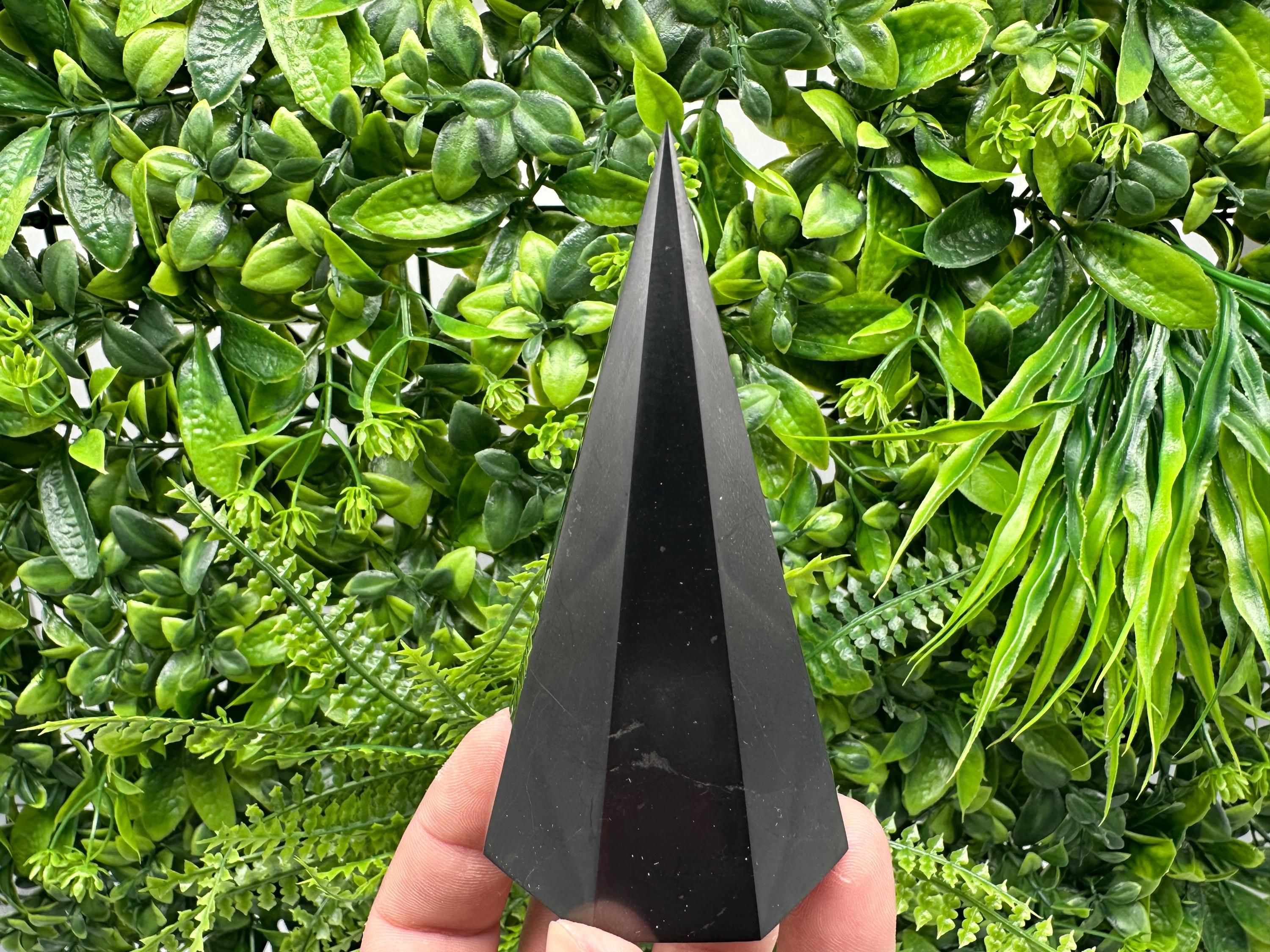 Shungite Pyramid Tower: EMF Protection, Healing Crystal (10cm)