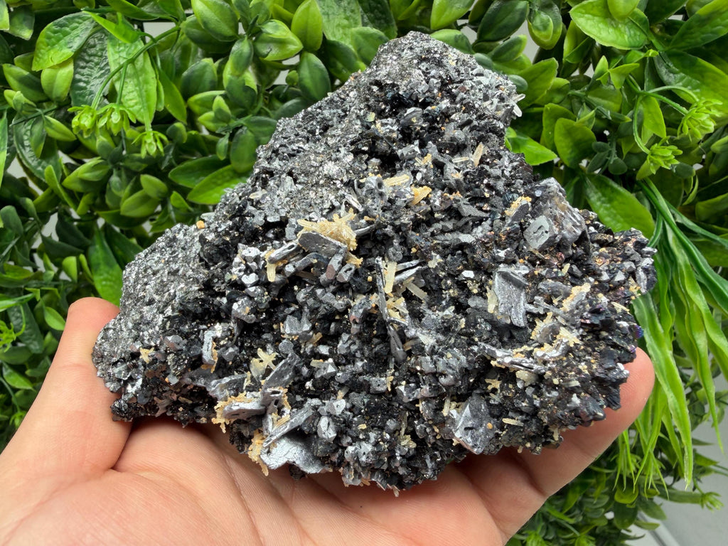 Natural Shiny Galena Cluster with Siderite Quartz, Bulgaria Mineral Specimen