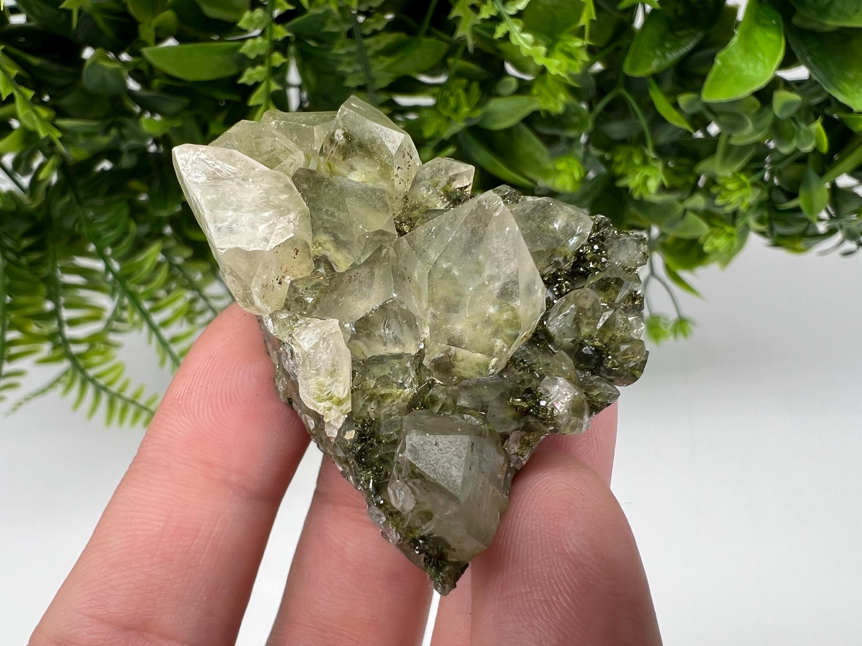 Sparkly Green Epidote with Quartz Crystals, Eastern Anatolian Mineral Decor