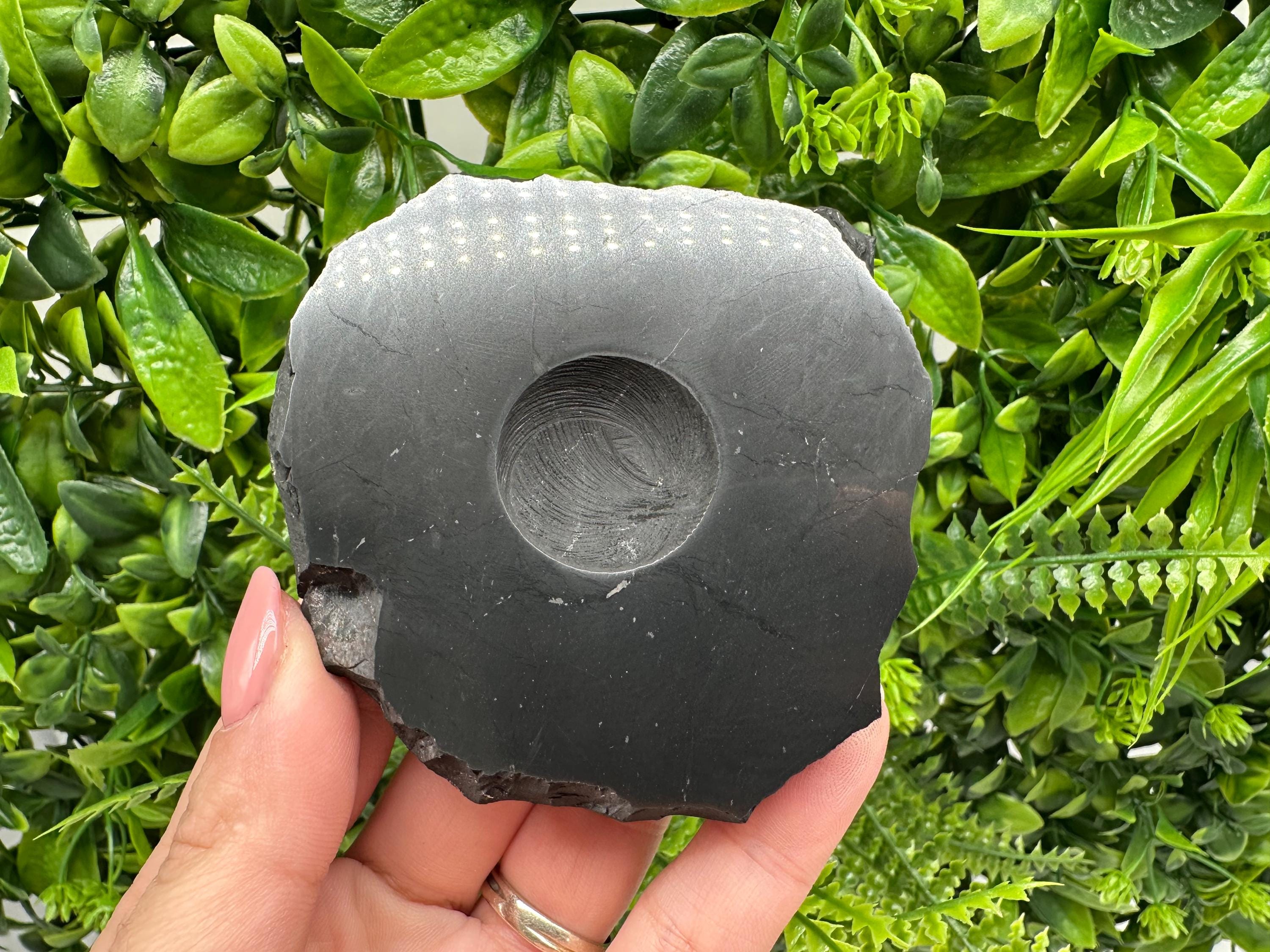 Shungite Sphere Stand: EMF Protection, Cleansing Stone (8/8cm, 160g