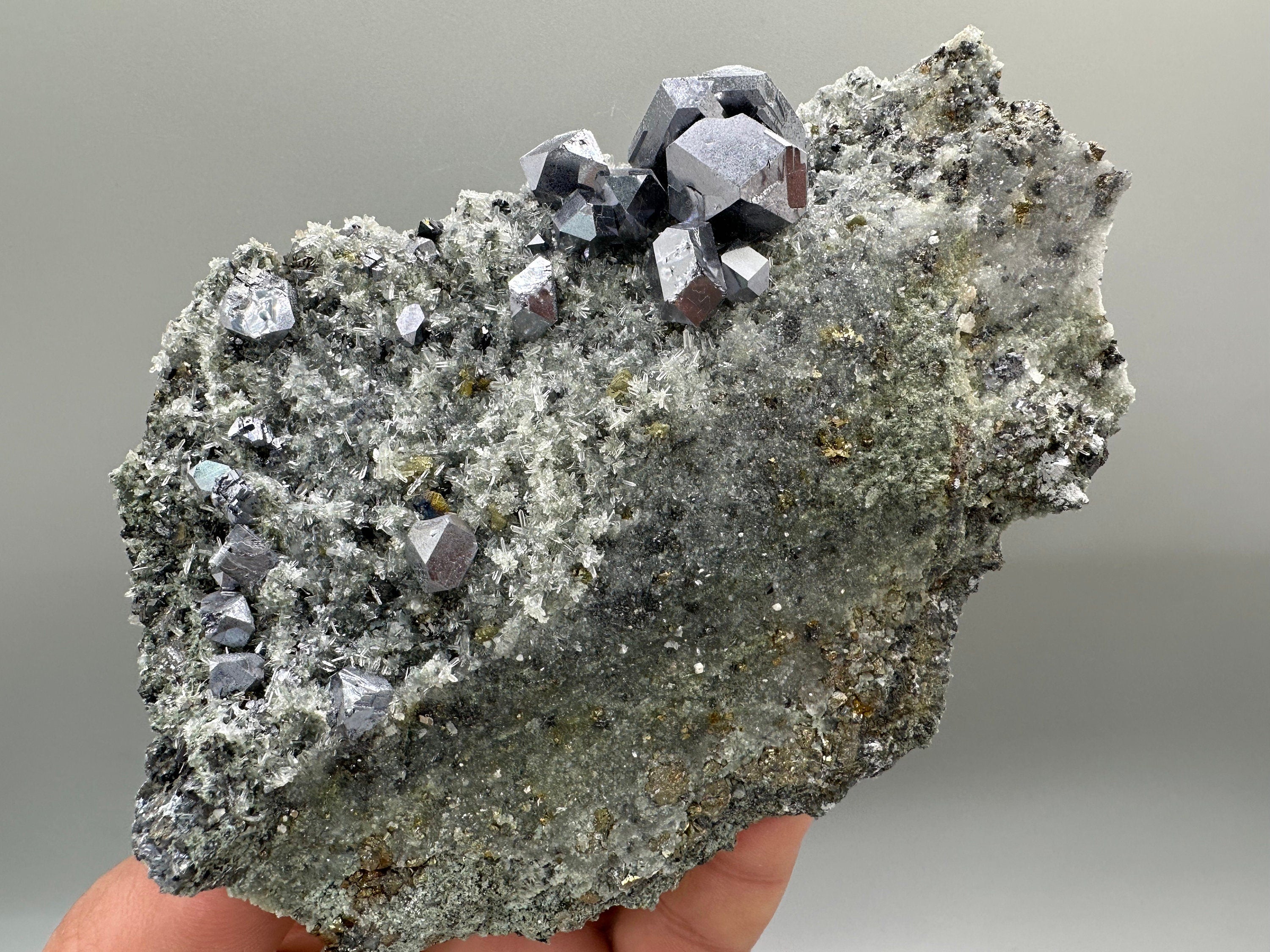 Galena Chalcopyrite on Quartz with Chlorite Matrix: Borieva Mine Mineral Decor