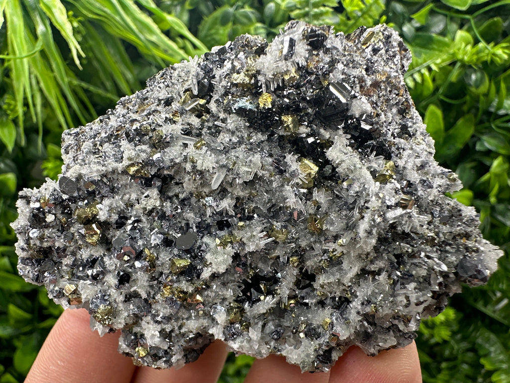 Chalcopyrite Galena Sphalerite on Quartz, Bulgaria Mineral Specimen