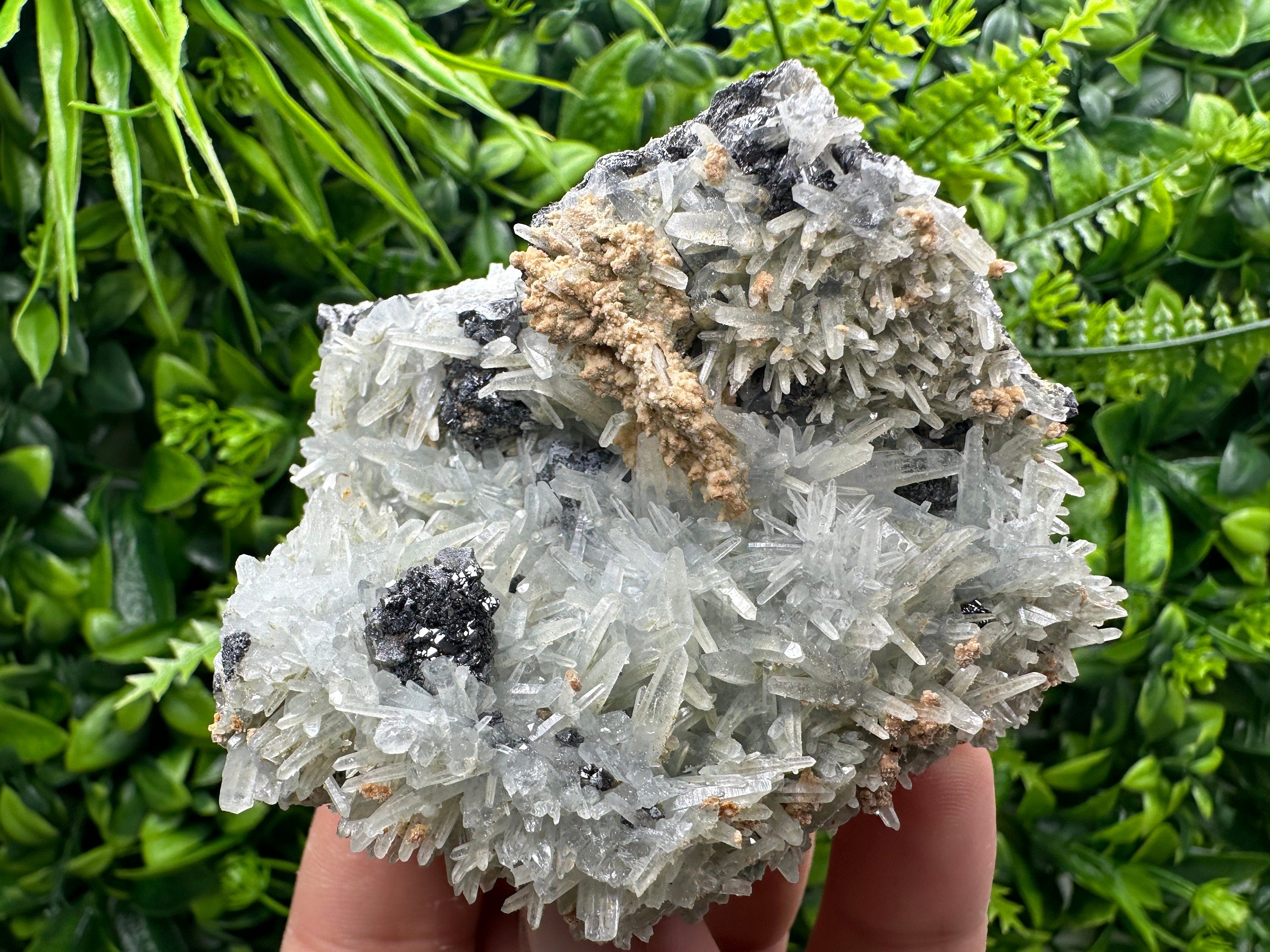 Sphalerite on Green Quartz, Bulgaria Mineral Specimen, Home Decor Stone