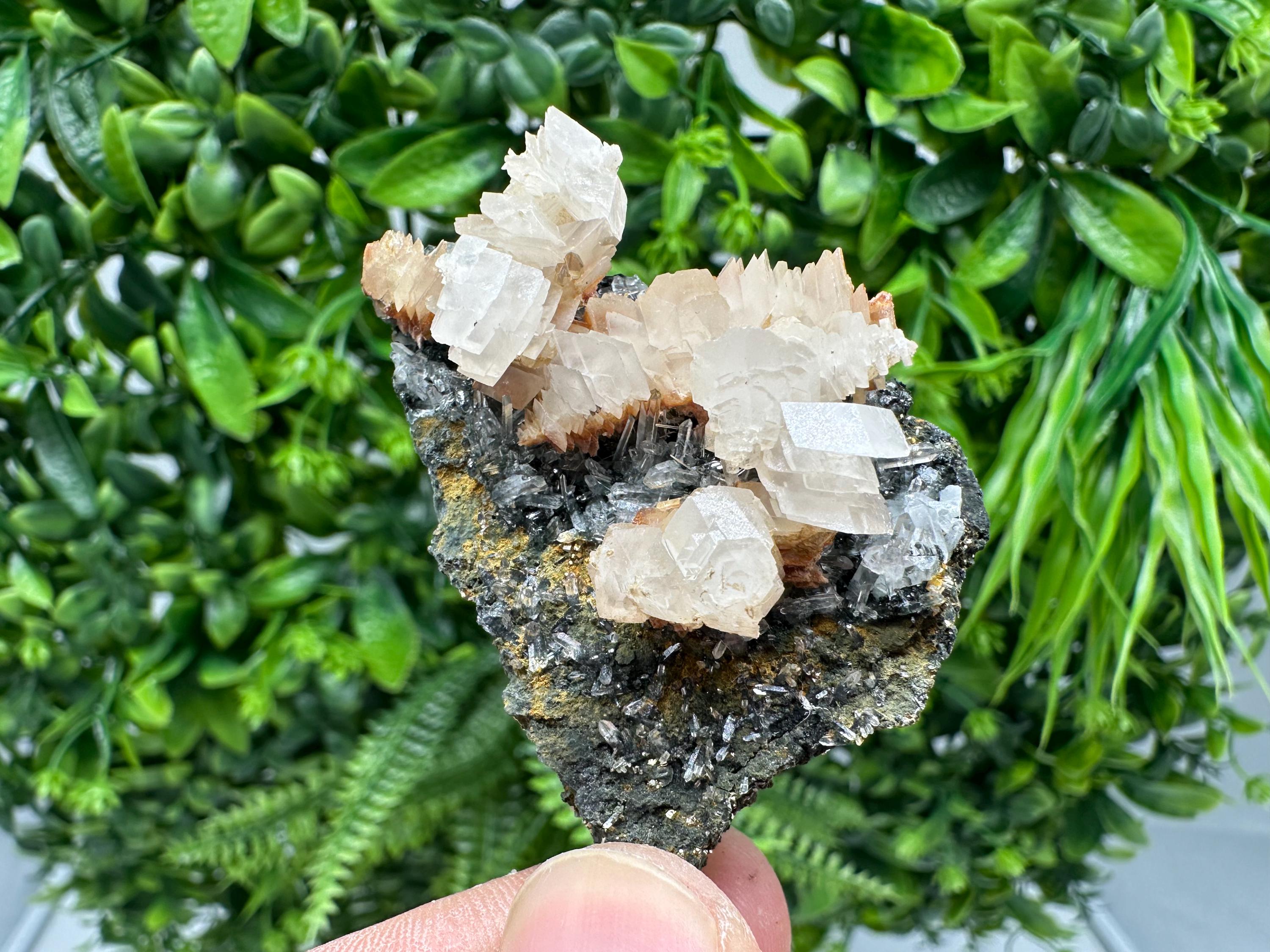 Quartz Crystal with Calcite and Chlorite - Borieva Mine, Bulgaria