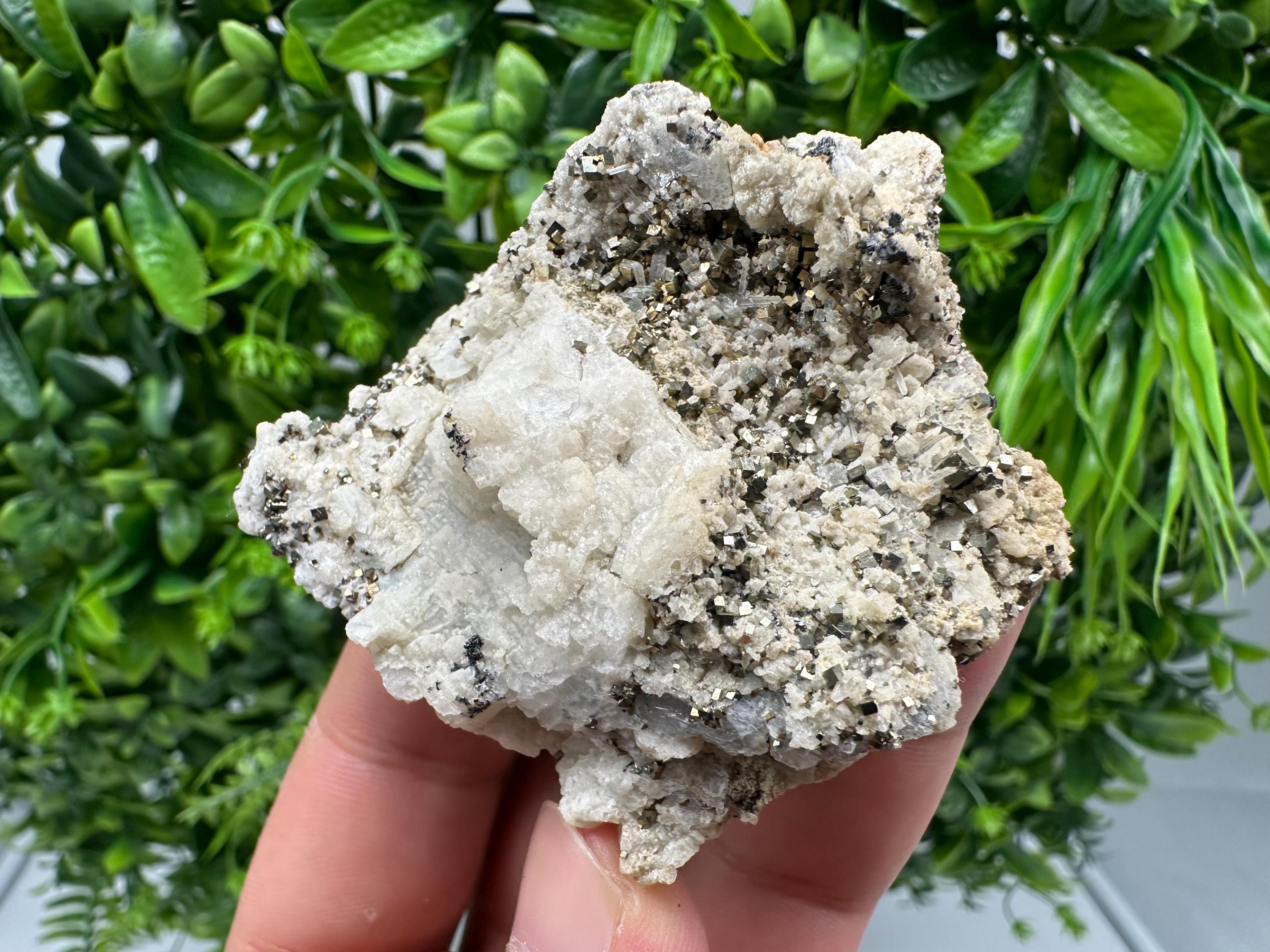 Pyrite on Green Quartz, Natural Minerals Specimen, Borieva Mine, Bulgaria