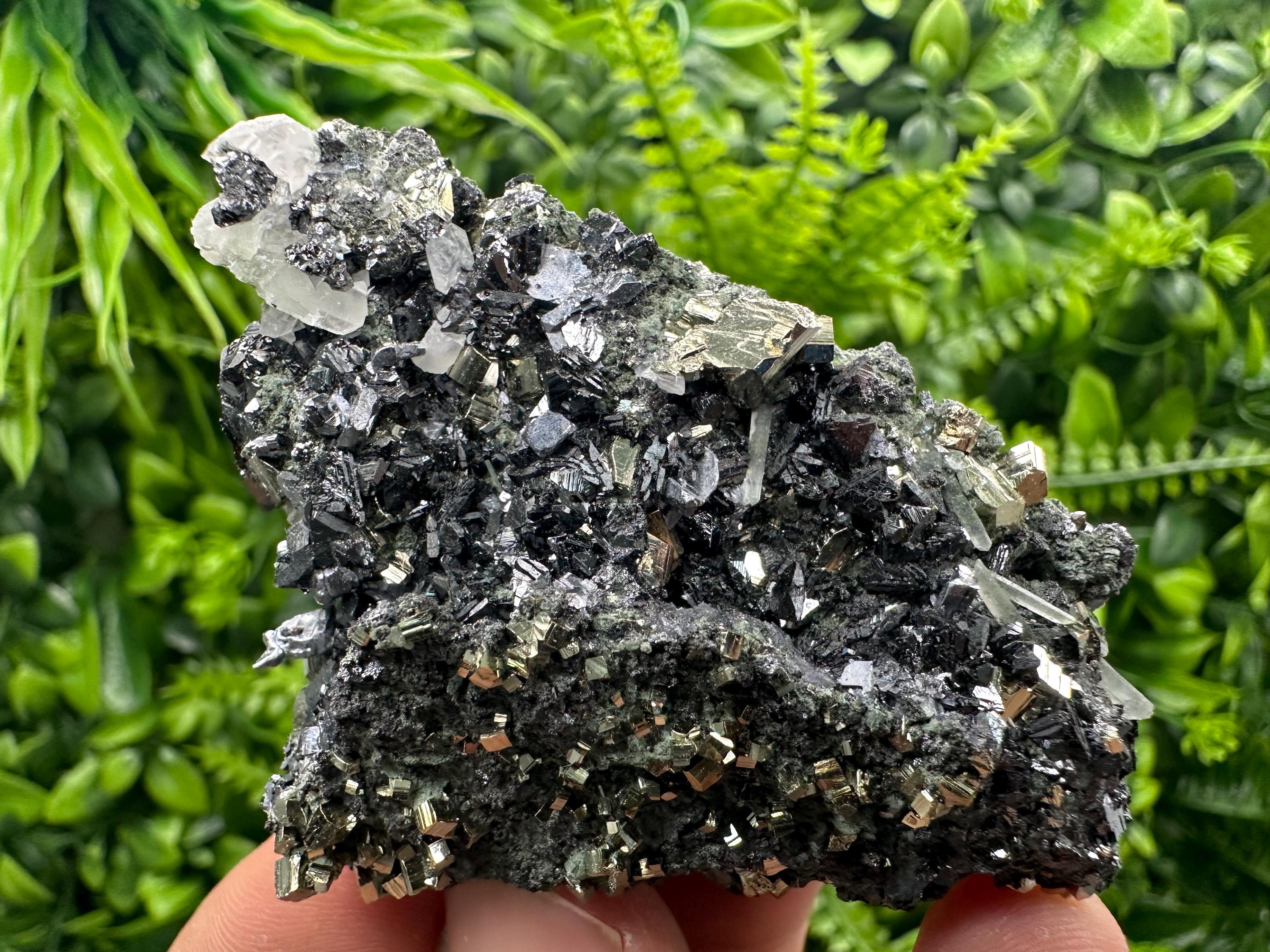 Sphalerite on Quartz with Pyrite, Borieva Mine Mineral Specimen