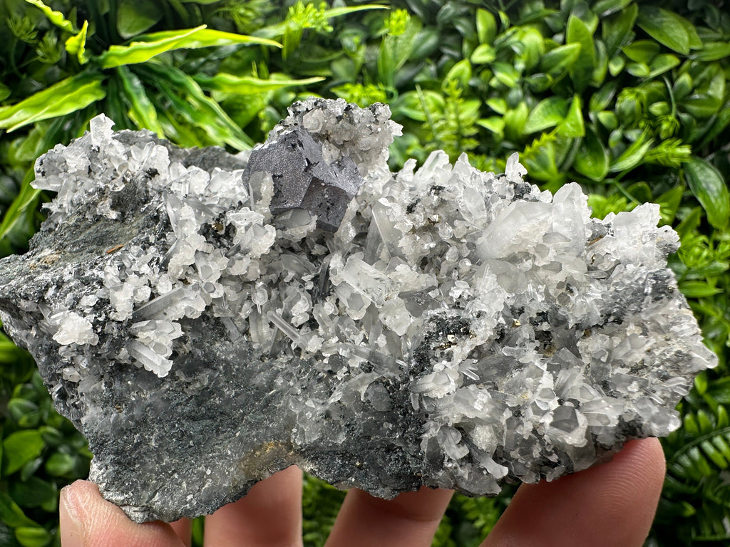 Galena on Quartz Specimen with Calcite, Madan Bulgaria