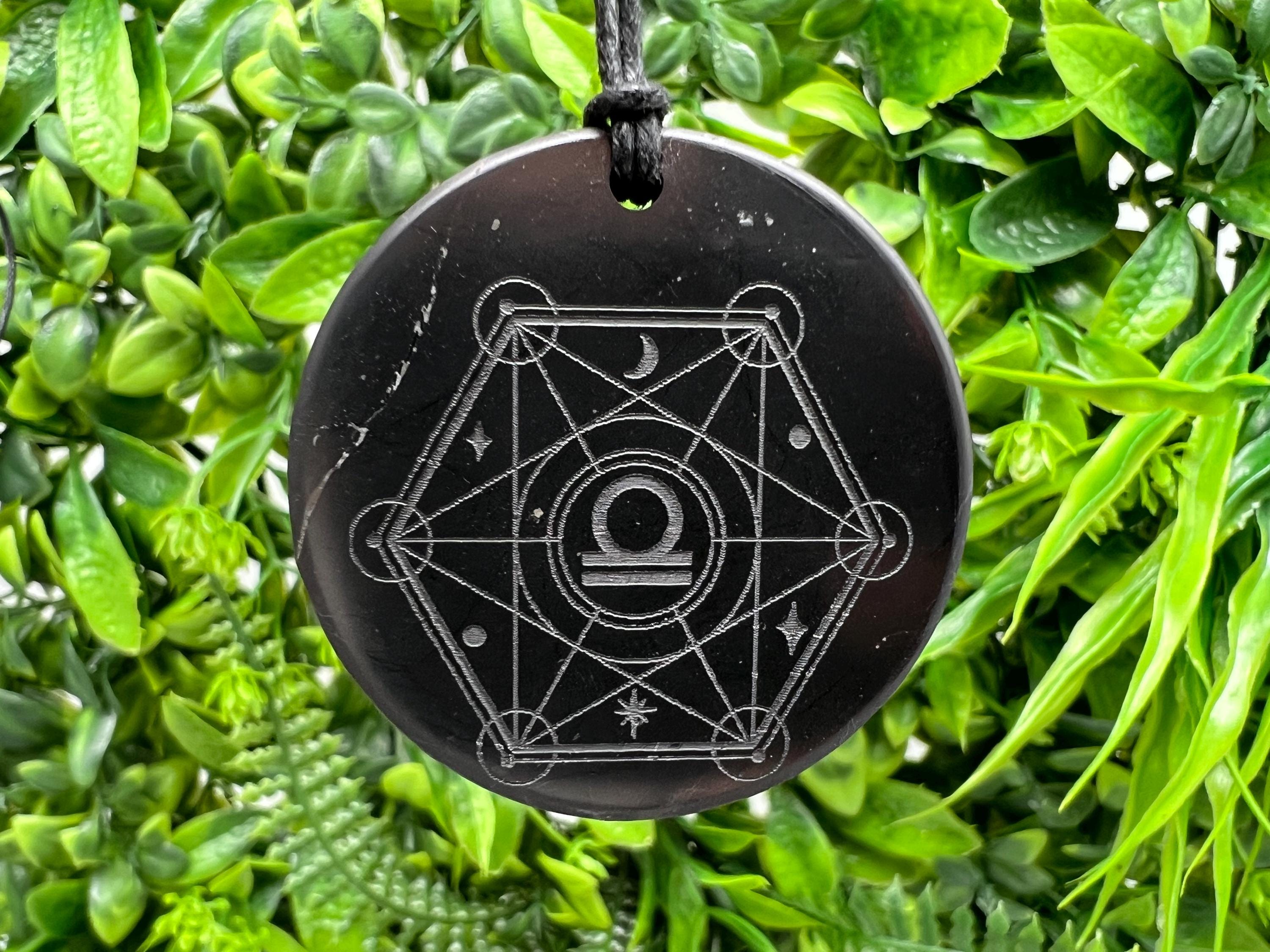 Shungite Libra Zodiac Pendant Necklace: EMF Protection Healing Stone