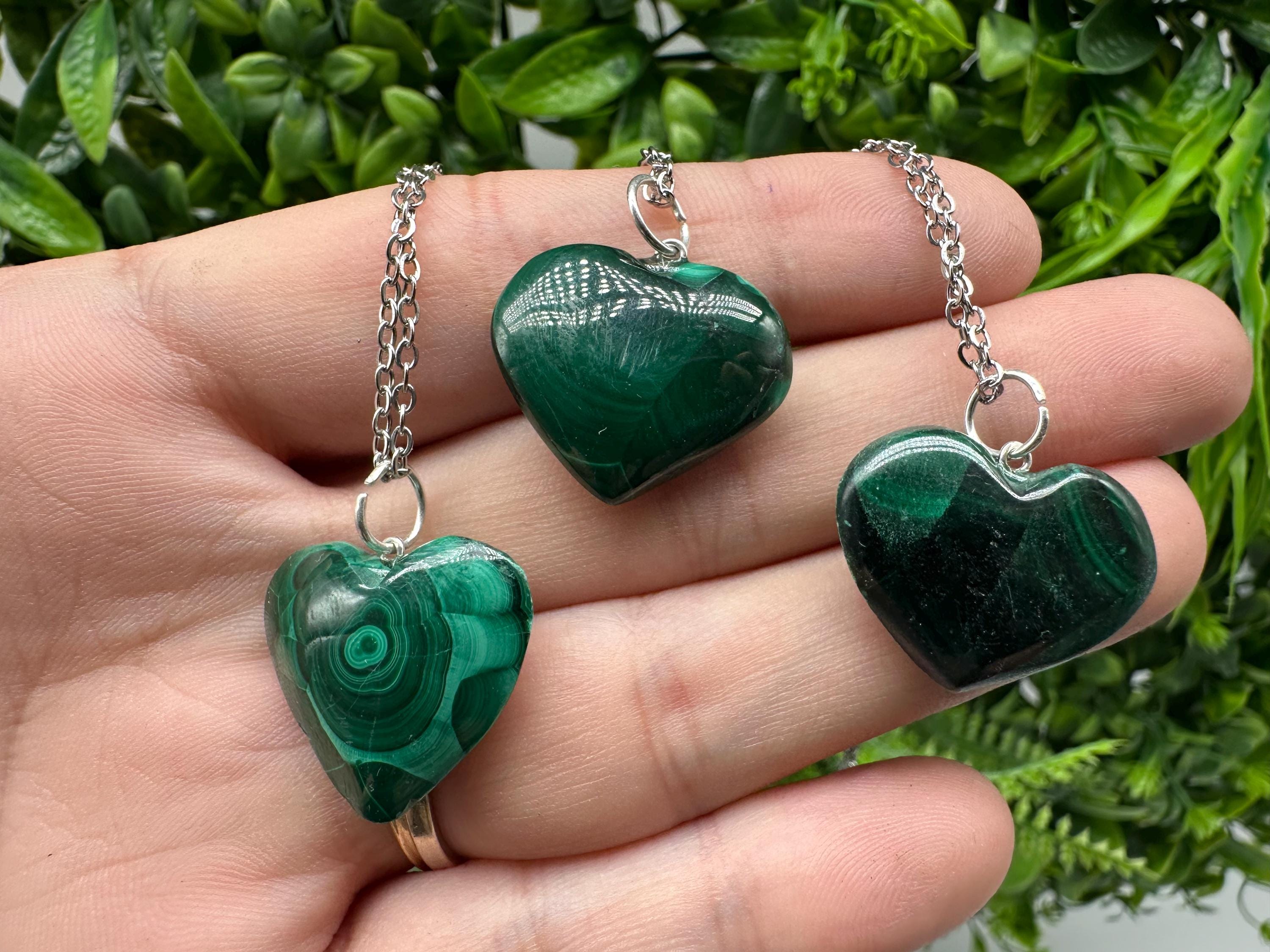 Natural Malachite Heart Bangle: Handmade Stretch Healing Reiki Jewelry