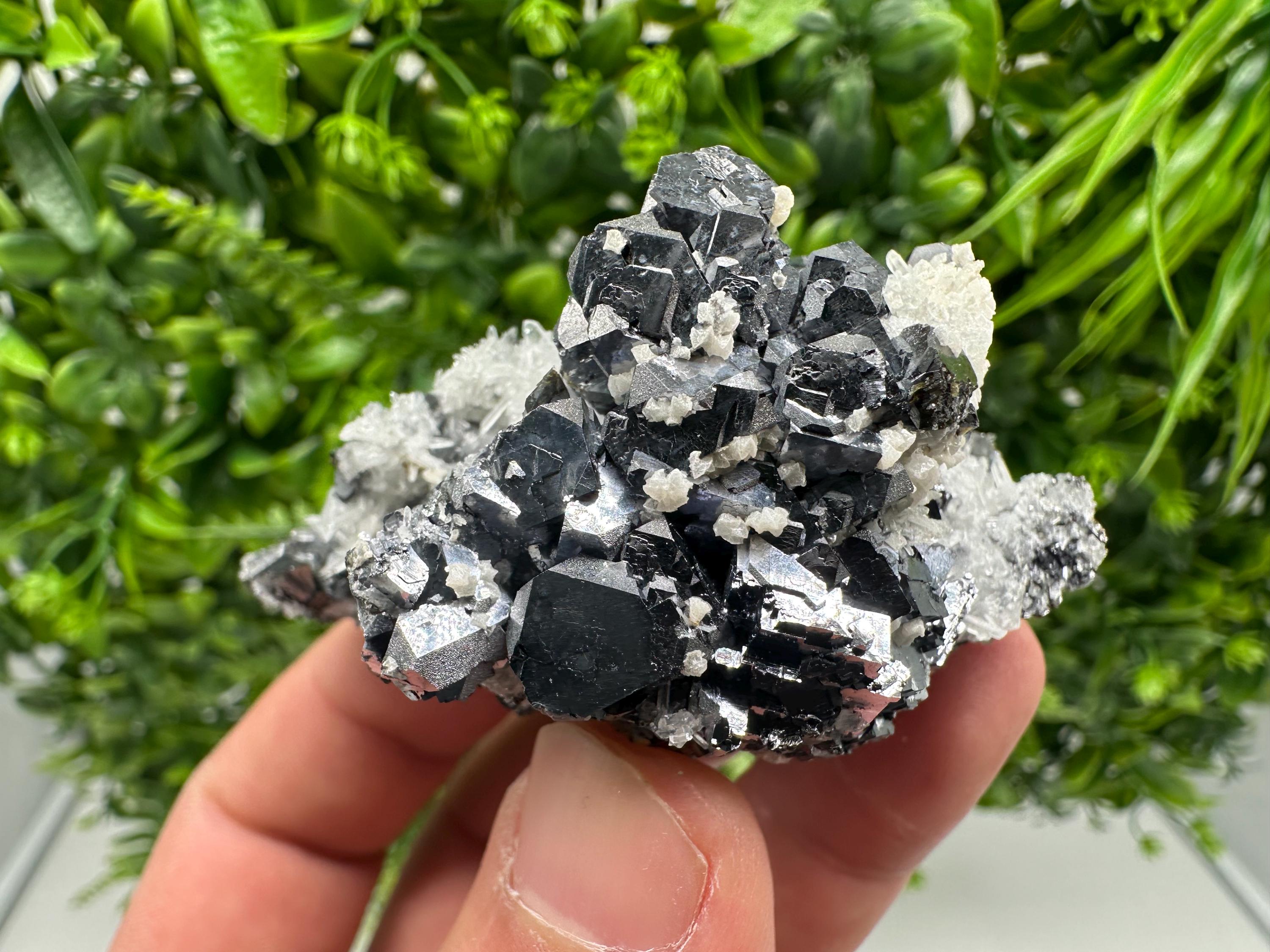 Galena on Quartz with Calcite, Borieva Mine, Bulgaria