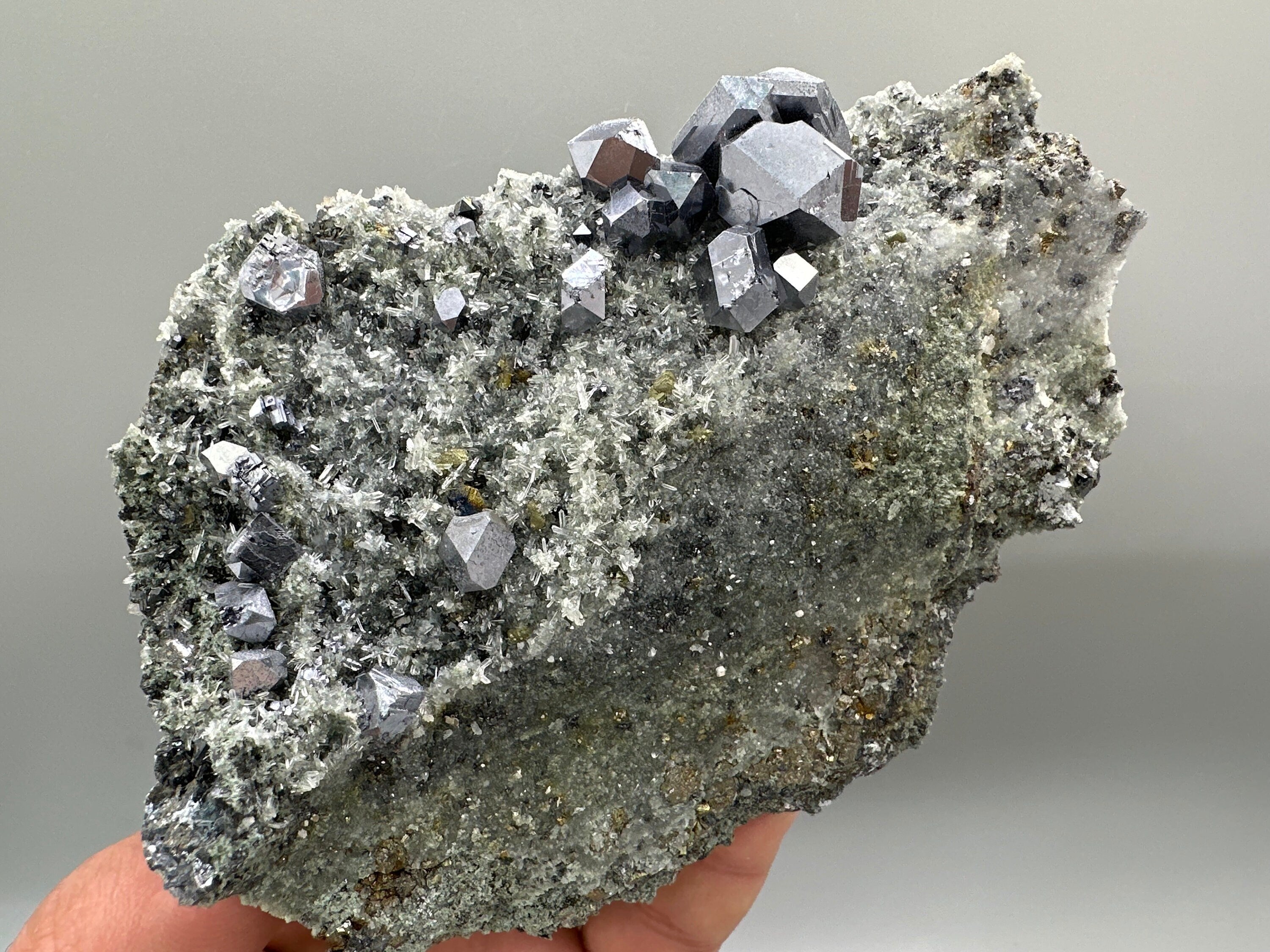 Galena Chalcopyrite on Quartz with Chlorite Matrix: Borieva Mine Mineral Decor