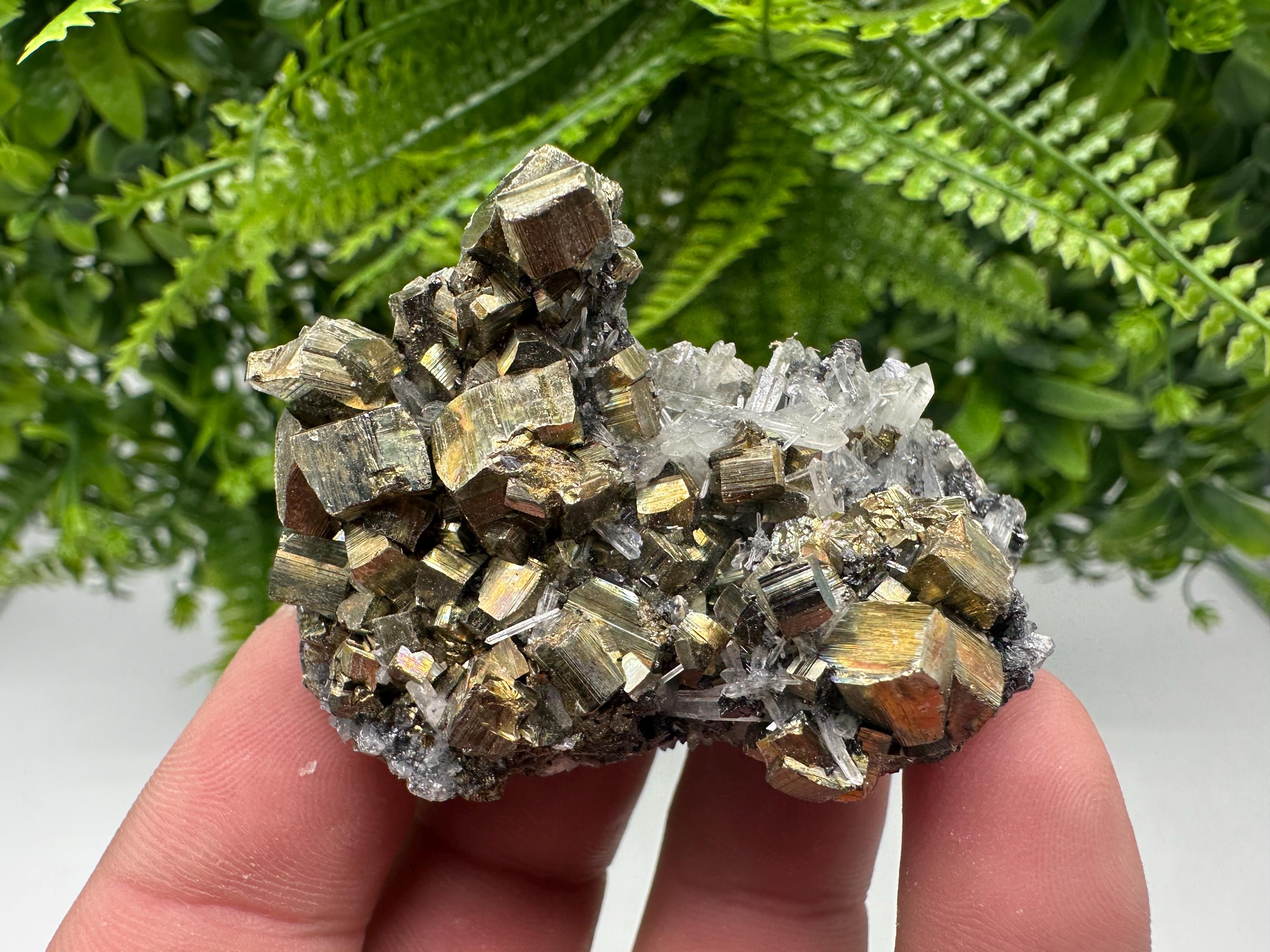 Rainbow Pyrite & Sphalerite on Quartz: Natural Crystal Decor