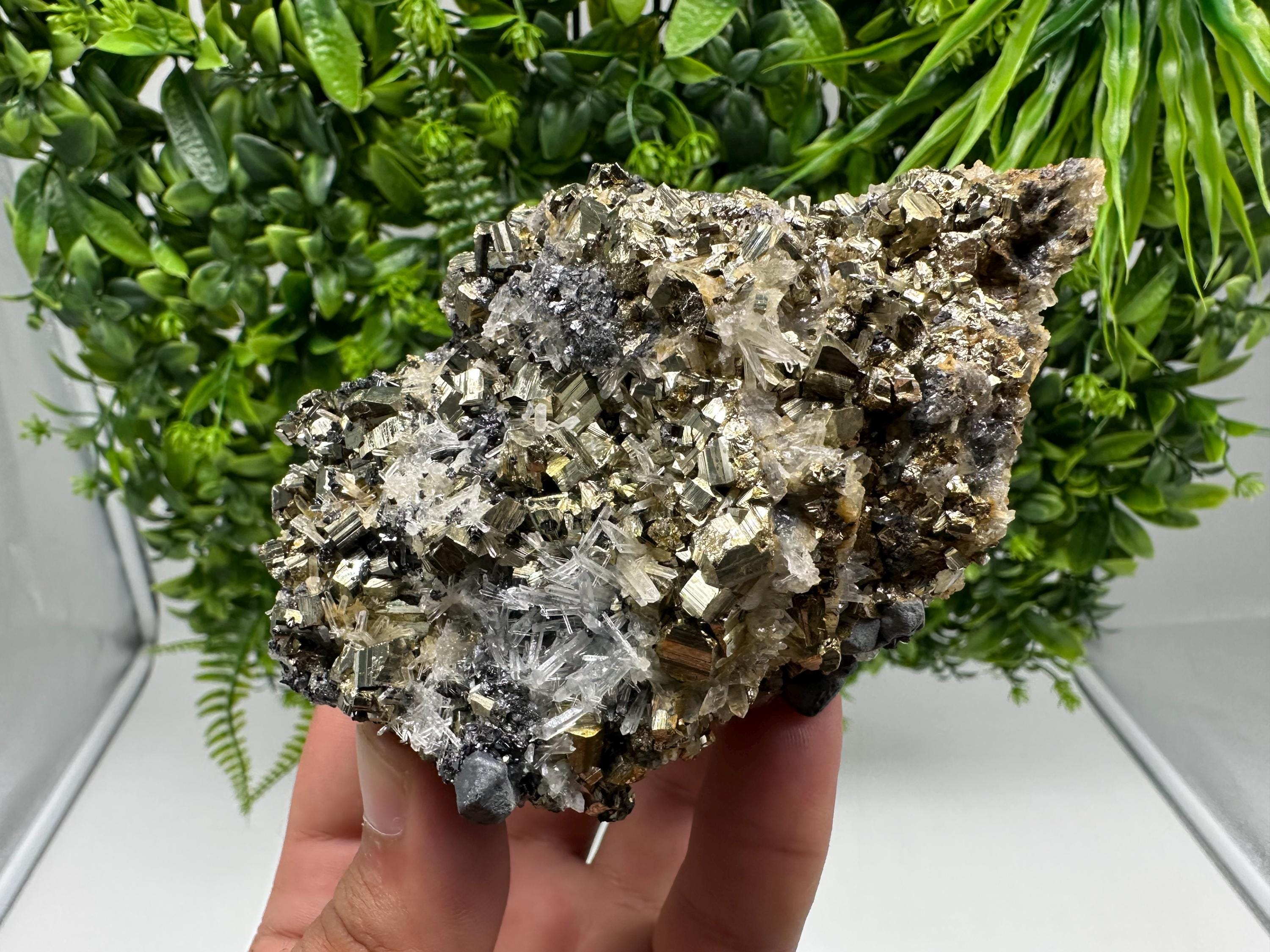 Wonderful Rainbow Pyrite on Quartz whit Oxide,natural minerals souvenir crystal,home decor,collection stone,rare minerals,Borieva Bulgaria