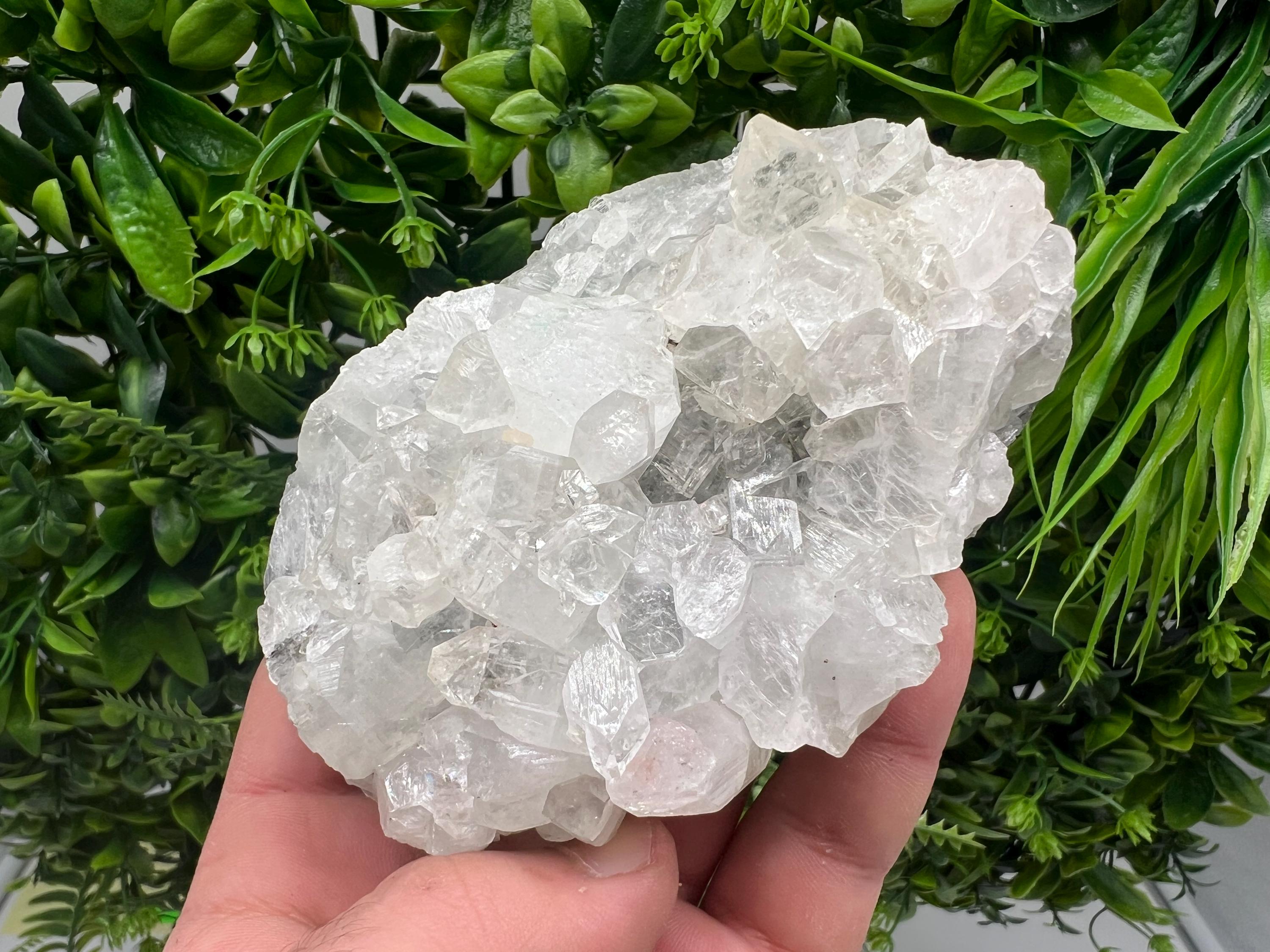 Apophyllite on Chalcedony Specimen: Transparent Crystal, India Minerals