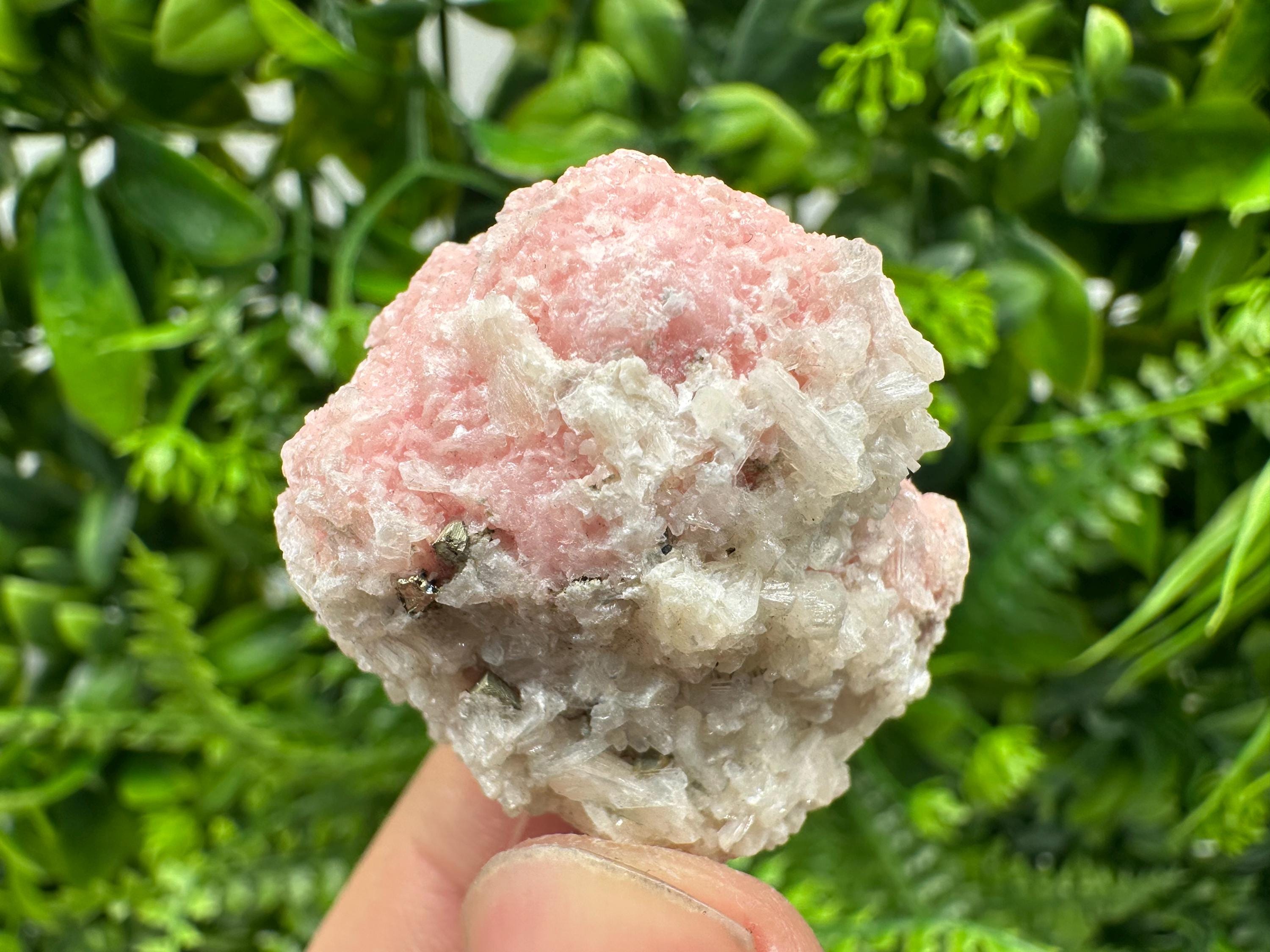 Rhodochrosite on Quartz Crystal, Starnica Mine, Bulgaria