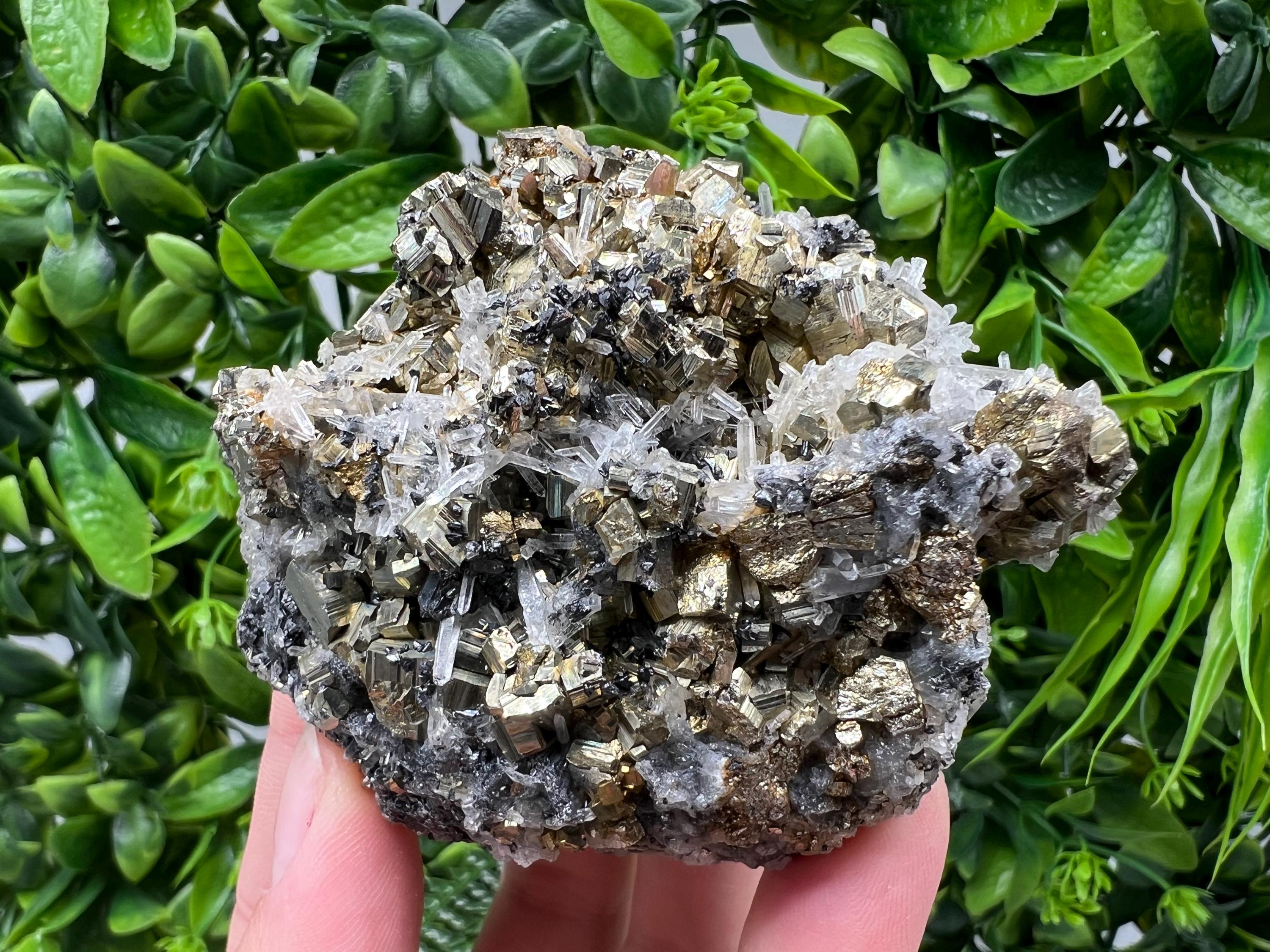 Stunning Pyrite on Quartz,Calcite from Borieva mine,Madan,Bulgaria,natural,collectible mineral specimen,home decor stone,collection crystal
