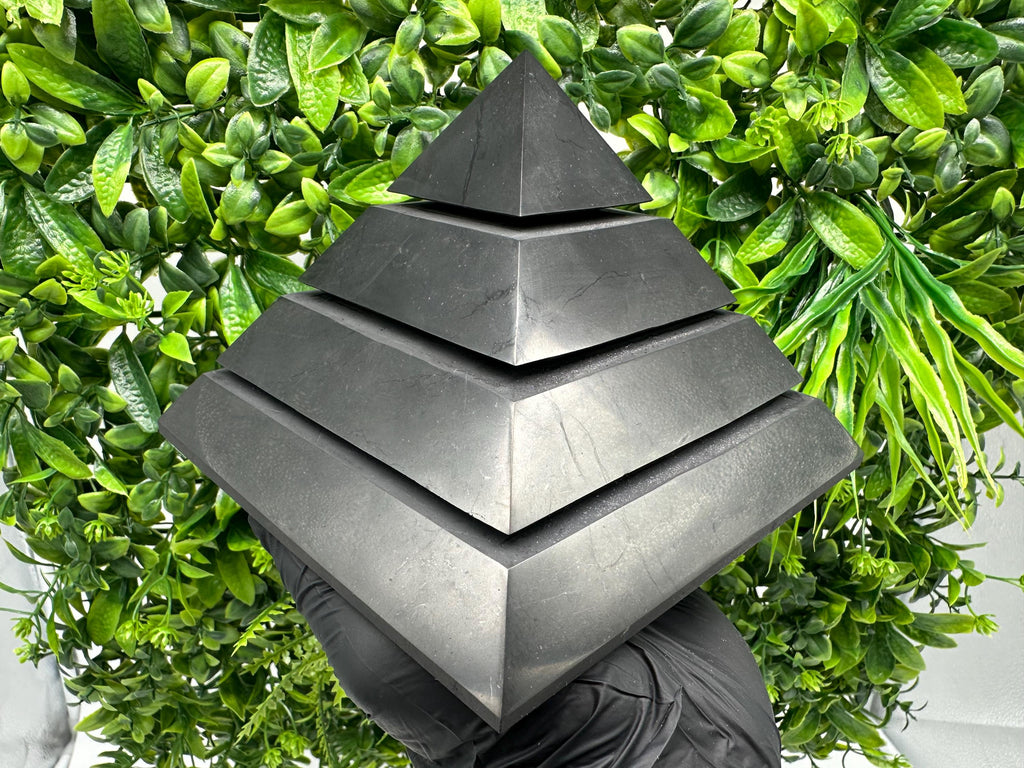 Polished Shungite Pyramid: EMF Protection, Sacred Geometry (15cm)