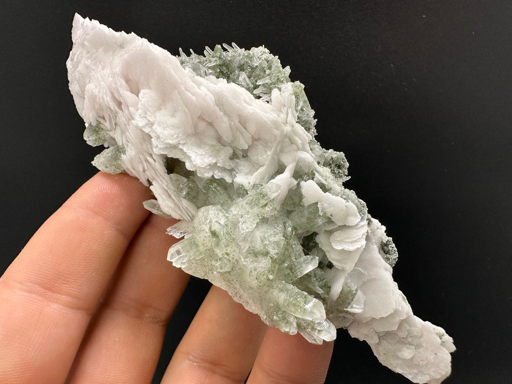 Calcite on Green Quartz: Borieva Mine Crystal Decor