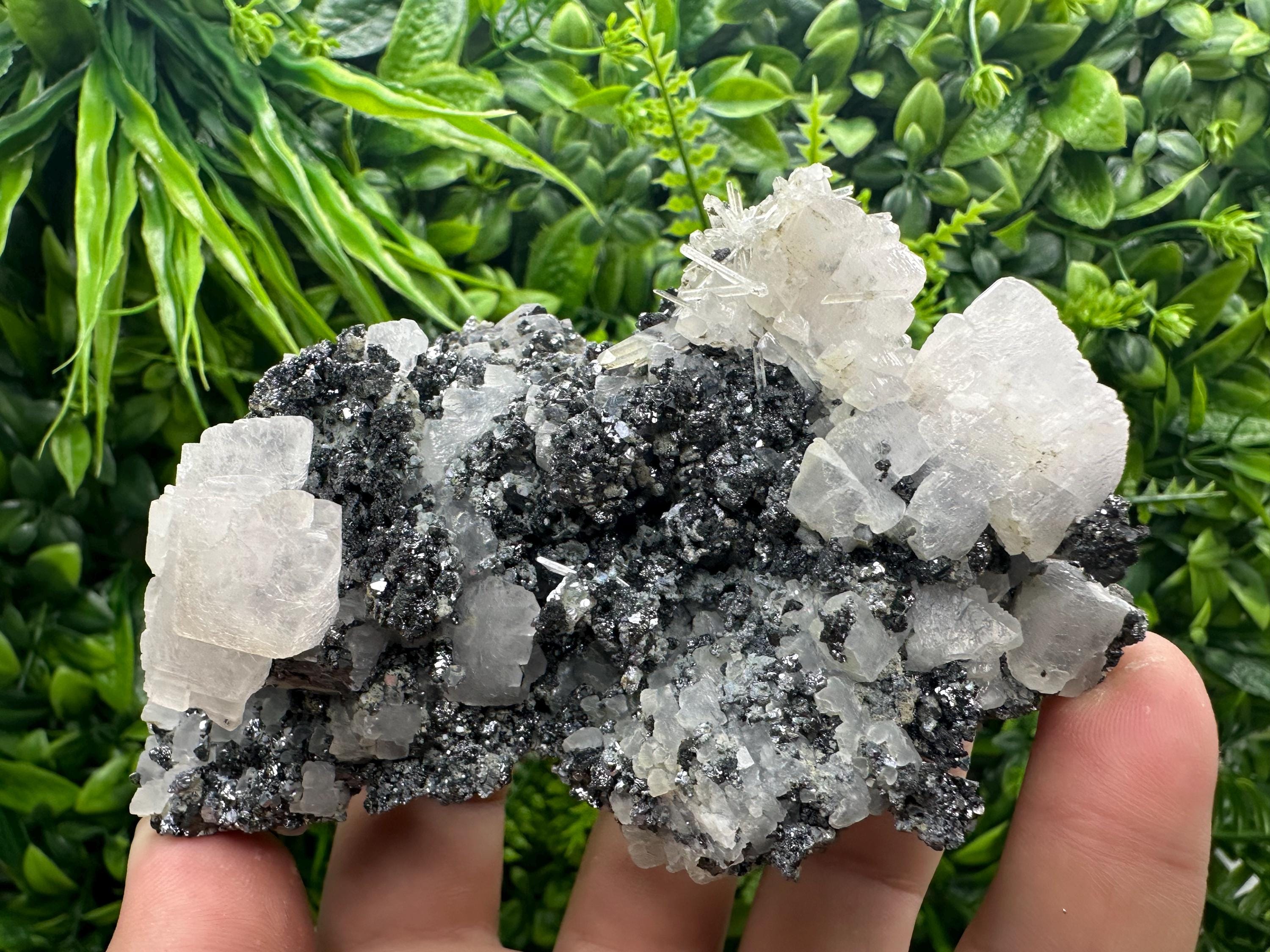 Calcite Quartz Pyrite on Sphalerite, Natural Mineral Specimen