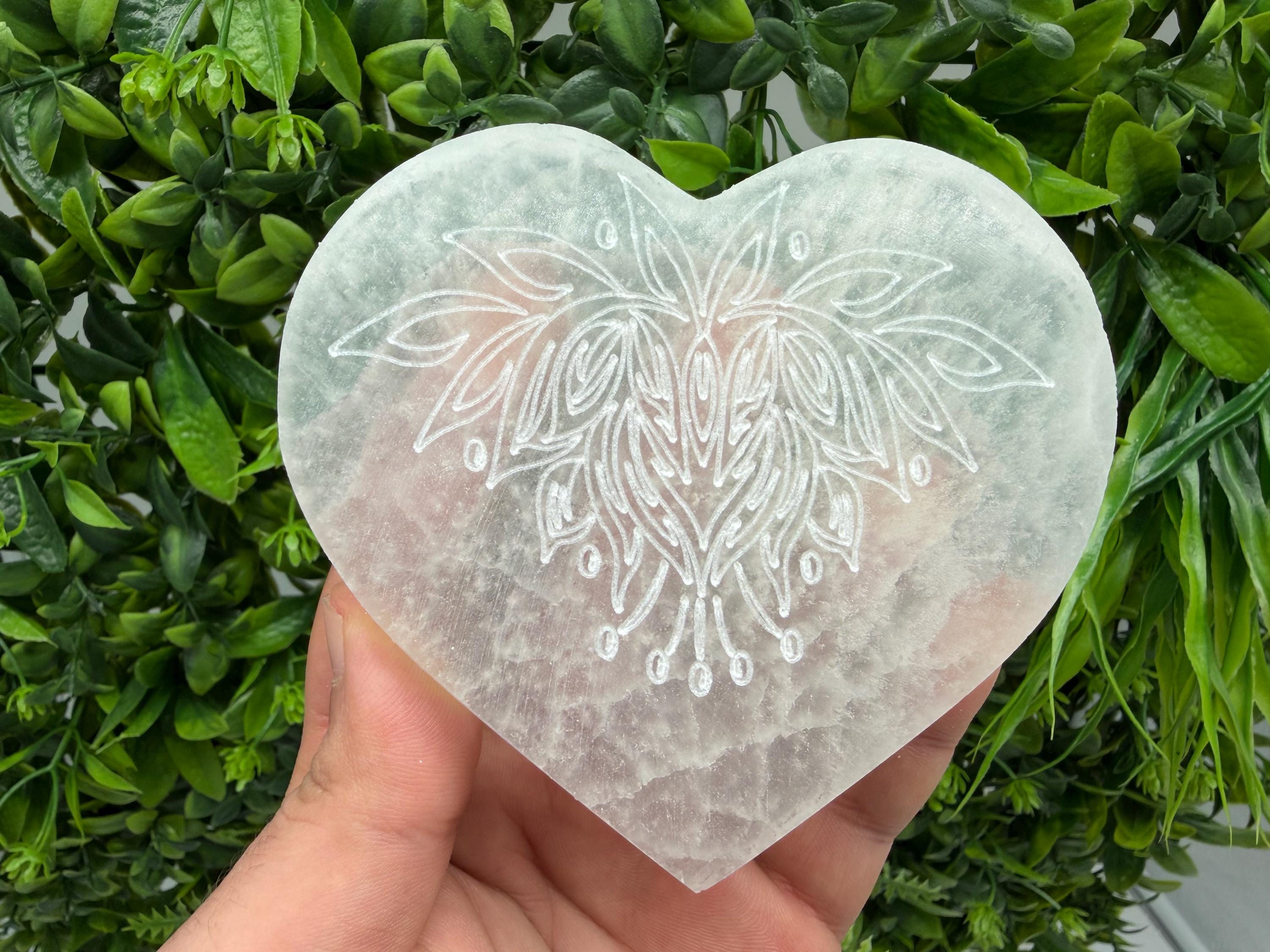 Selenite Heart Charging Plate with Lotus Flower – Crystal Altar Decor
