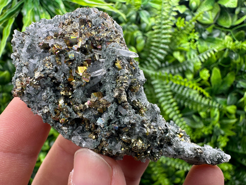 Red Pyrite on Green Quartz with Sphalerite, Borieva Mine Mineral Specimen