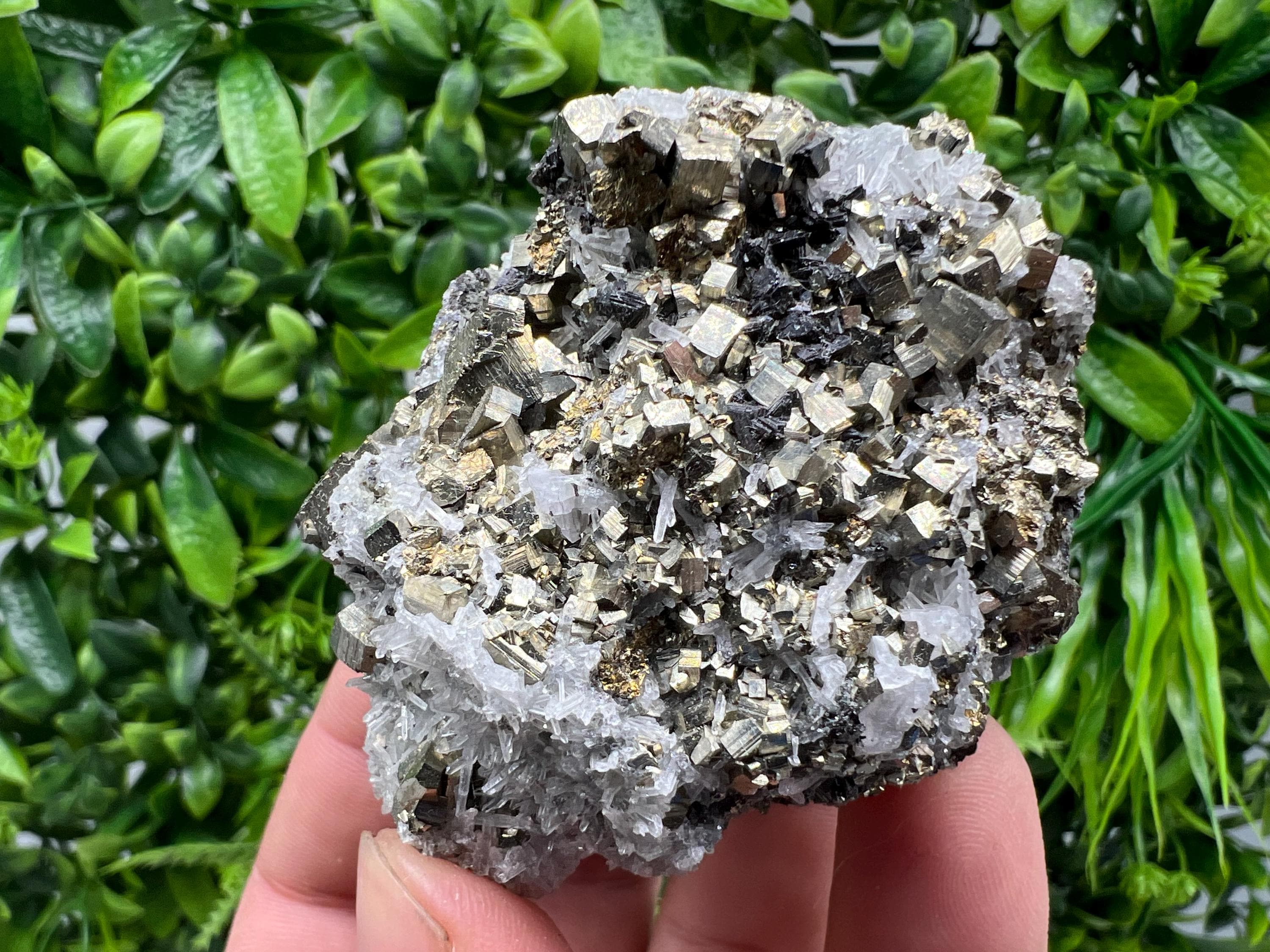 Wonderful Rainbow Pyrite on Quartz whit Oxide,natural minerals souvenir crystal,home decor,collection stone,rare minerals,Borieva Bulgaria