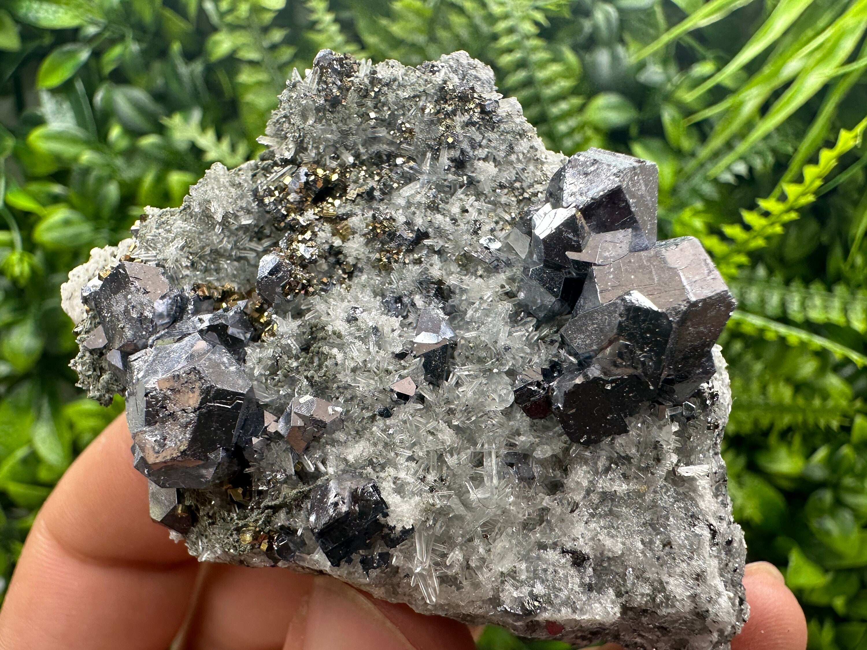 Galena Spinel Law Crystal on Quartz, Chlorite Mineral Specimen