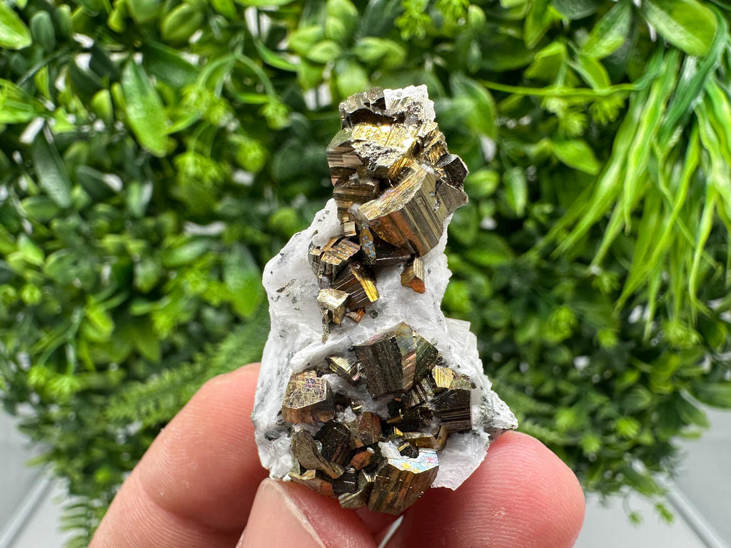 Rainbow Pyrite with Calcite, Natural Crystal Mineral Specimen, Borieva Bulgaria
