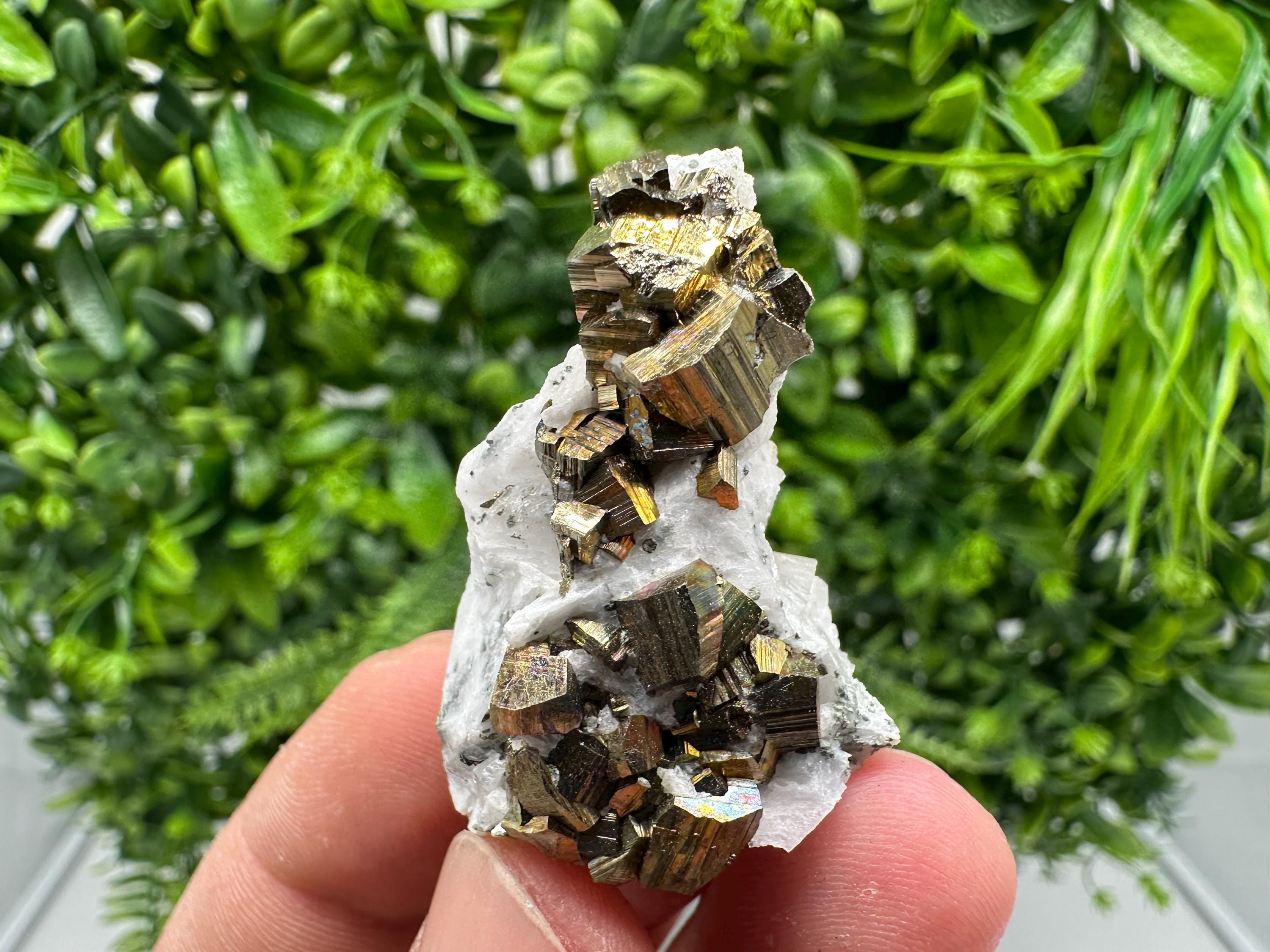 Rainbow Pyrite with Calcite, Natural Crystal Mineral Specimen, Borieva Bulgaria