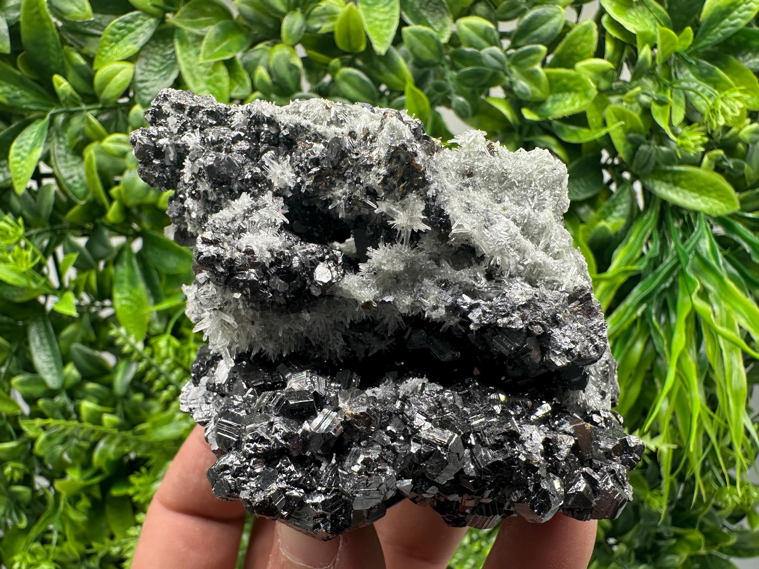 Sphalerite on Green Quartz, Borieva Mine Mineral Specimen