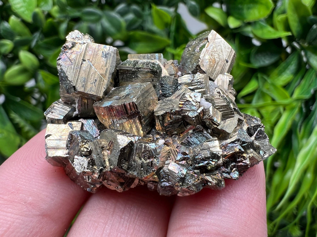 Rainbow Pyrite with Calcite: Natural Crystal Mineral Souvenir