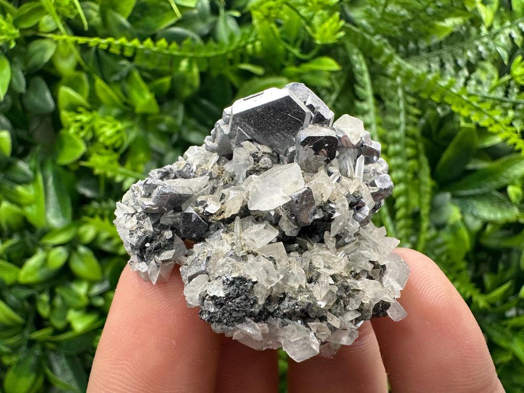 Galena Spinel Law on Quartz with Calcite, Bulgaria Mineral Specimen