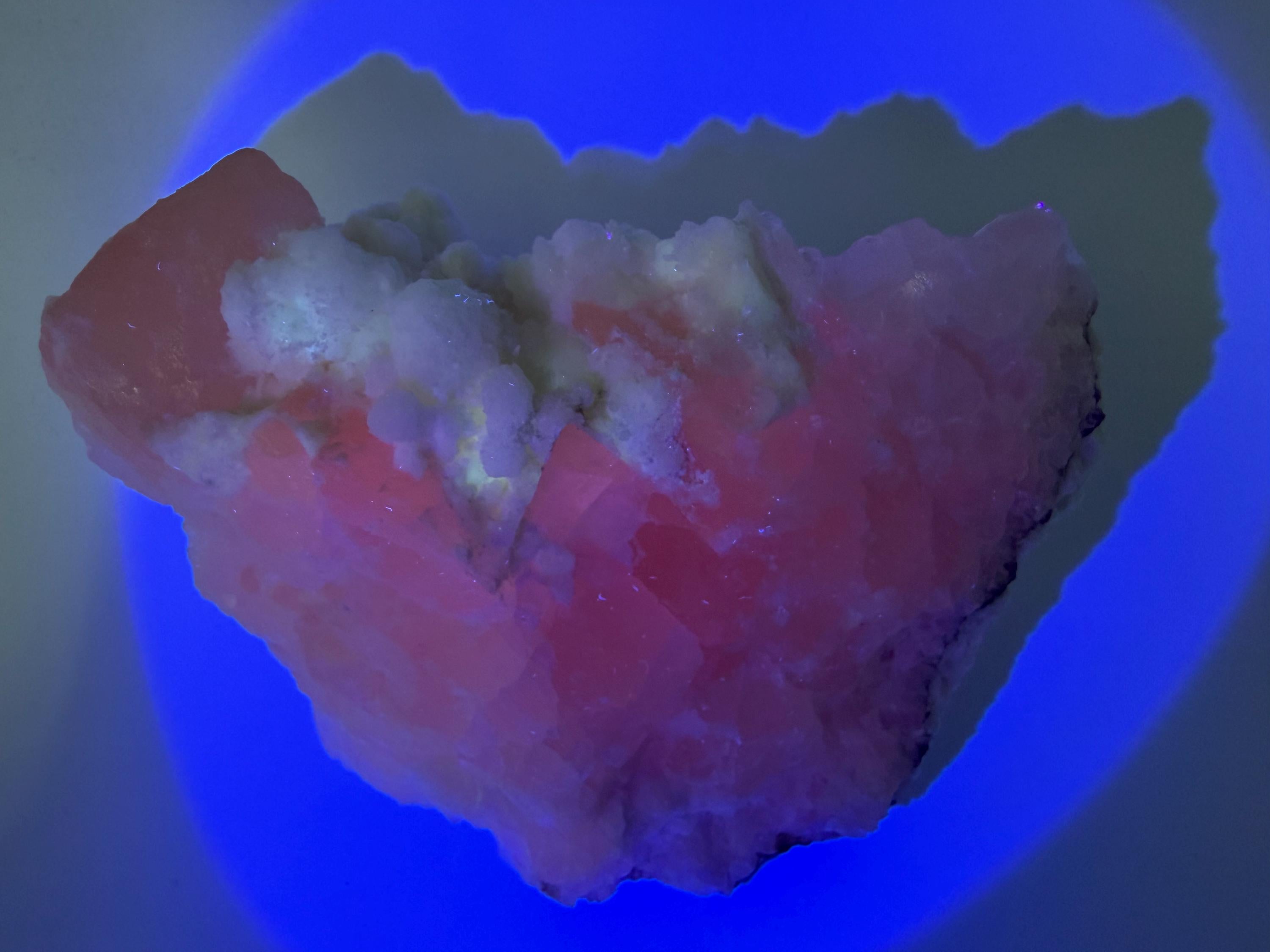 UV Reactive Mangano Calcite Crystal, Androvo Mine Bulgaria