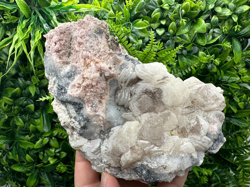 Rhodochrosite Calcite on Quartz Specimen: Collectible Mineral Decor