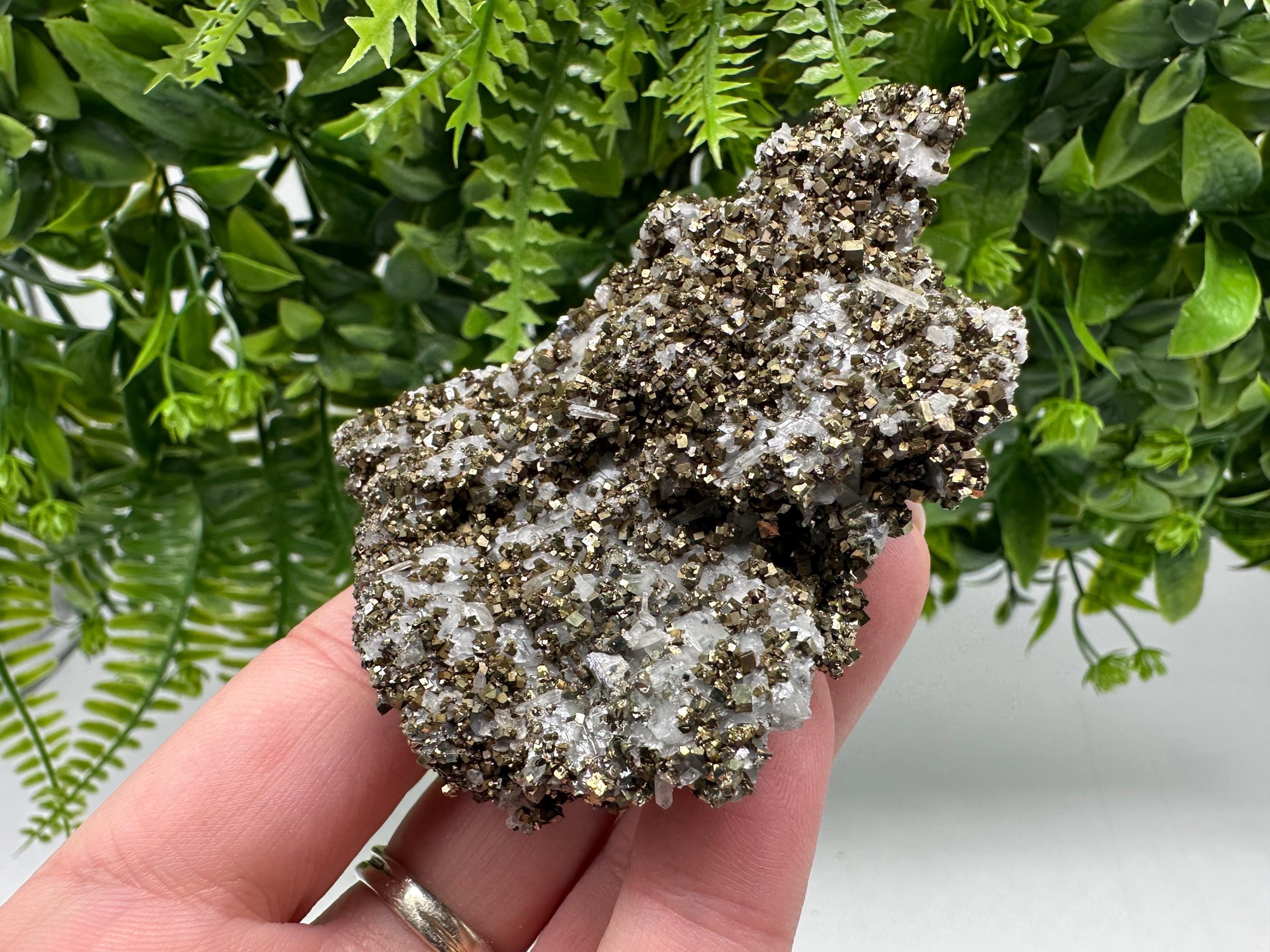 Pyrite on Quartz, Calcite Mineral Specimen, Borieva Mine, Bulgaria