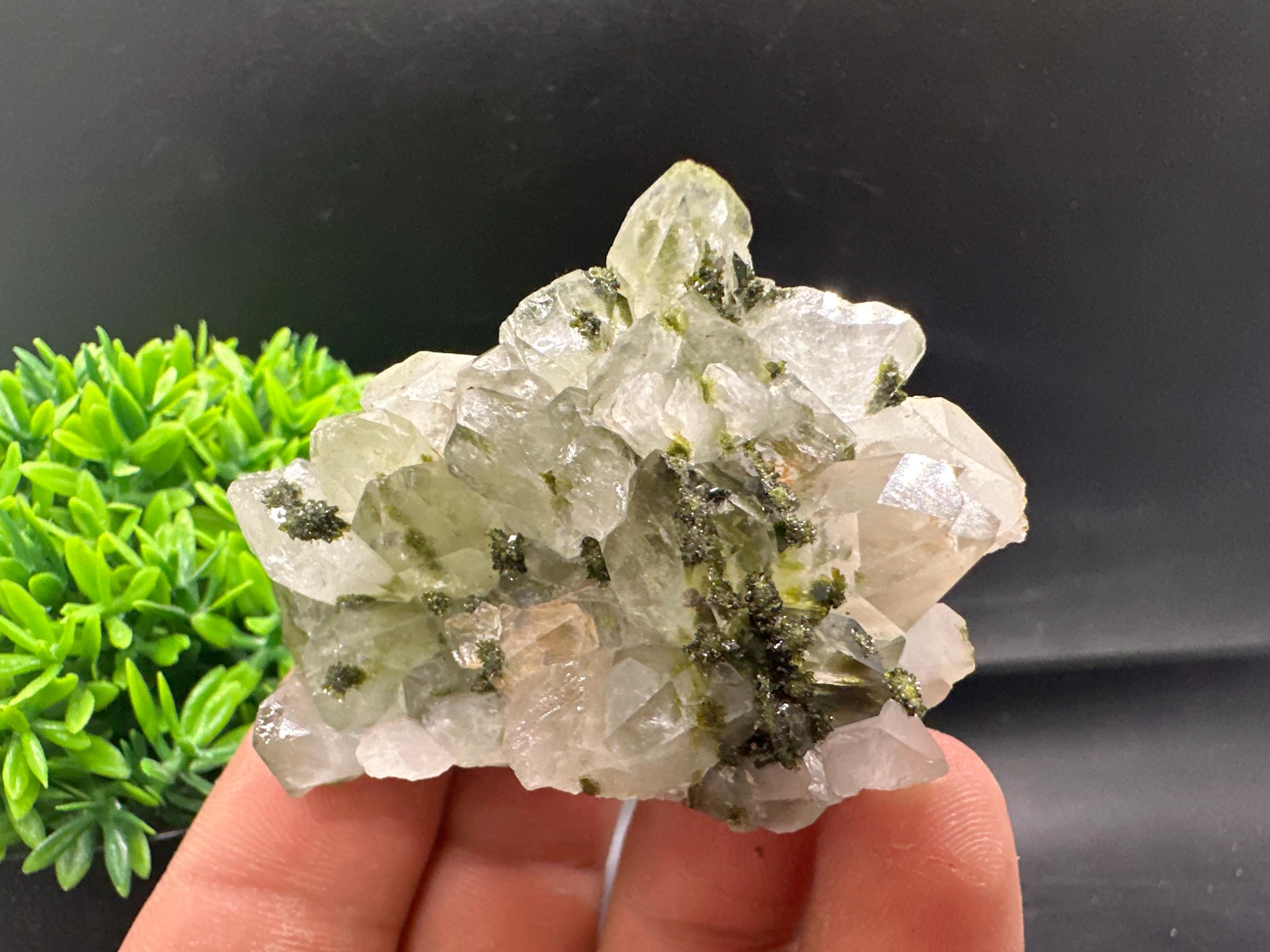 Rare Green Epidote Quartz Crystal Cluster - Eastern Anatolia, Turkey