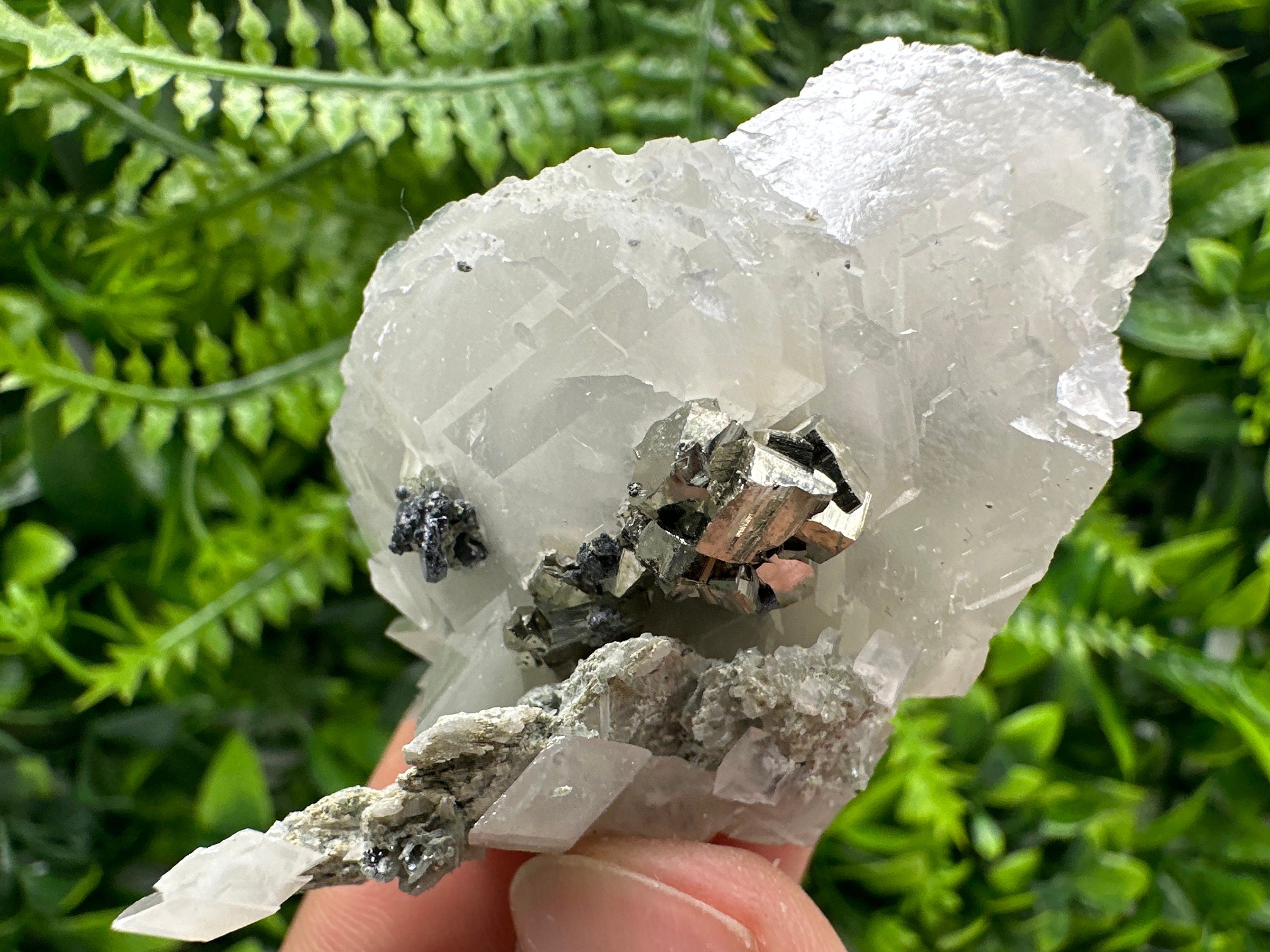 Calcite Pyrite Galena Mineral Cluster on Quartz, Borieva Bulgaria