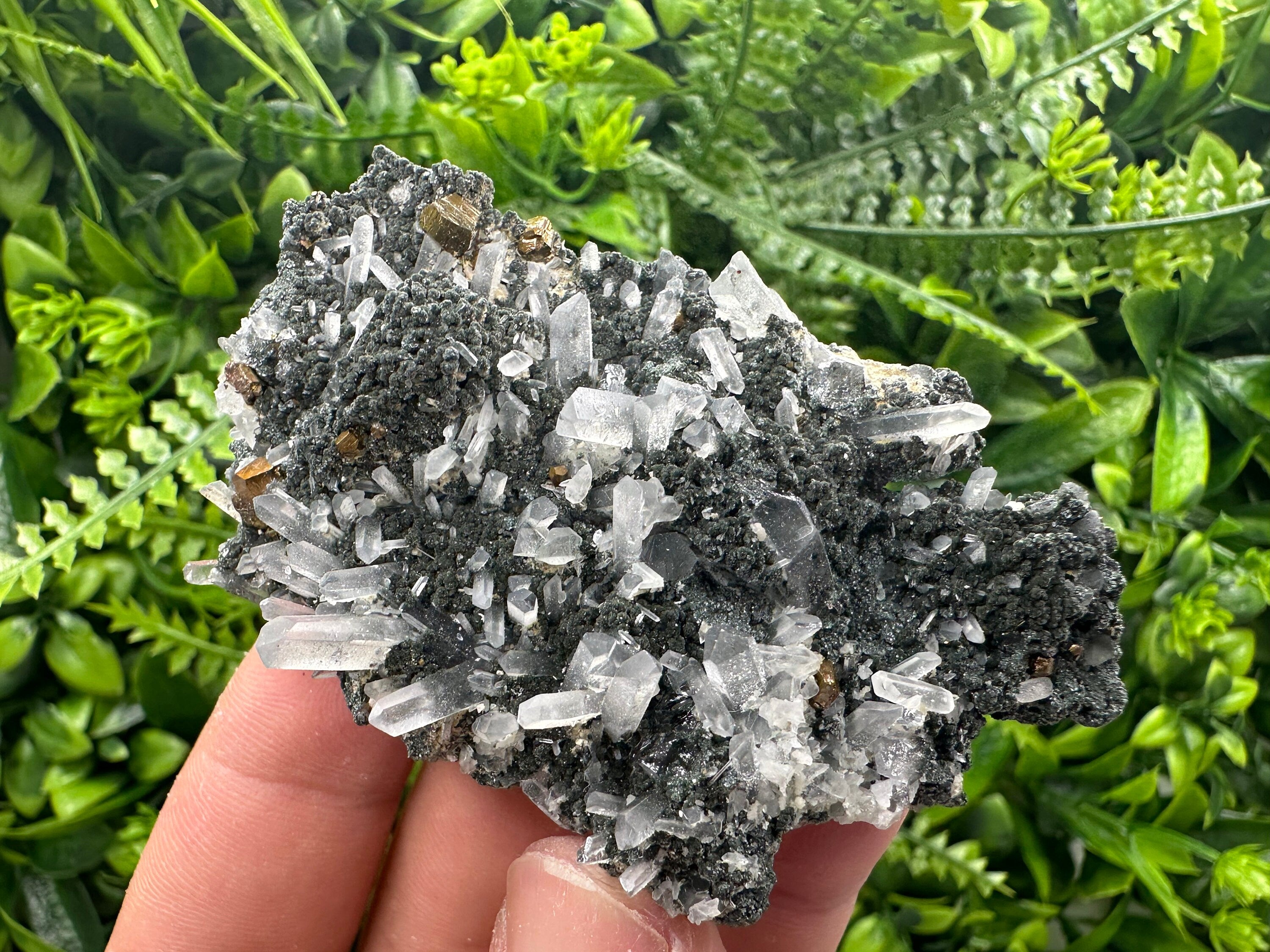 Quartz with Calcite and Chlorite: Borieva Mine Crystal Souvenir