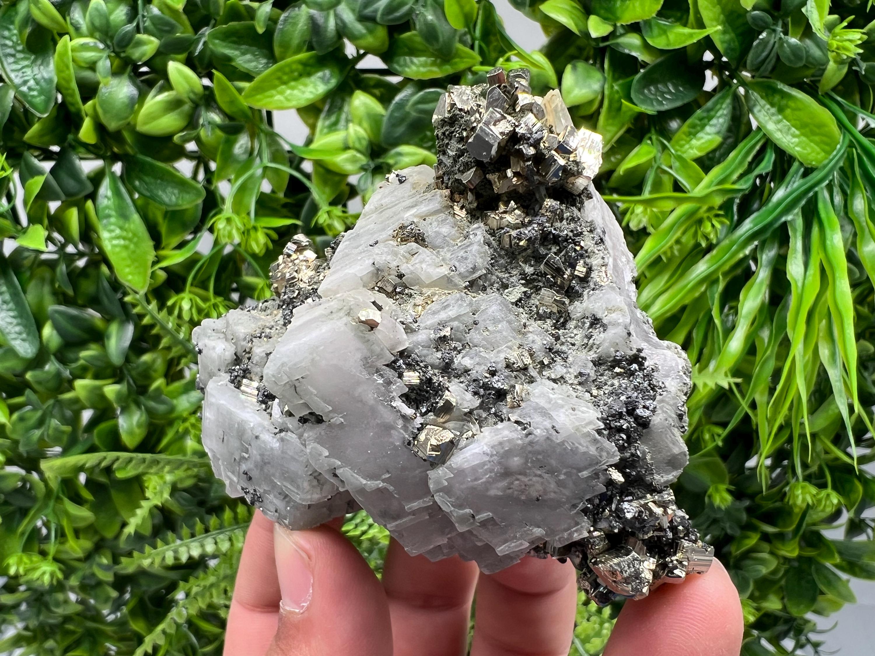 Rare Pyrite on Calcite Specimen, Borieva Mine, Bulgaria