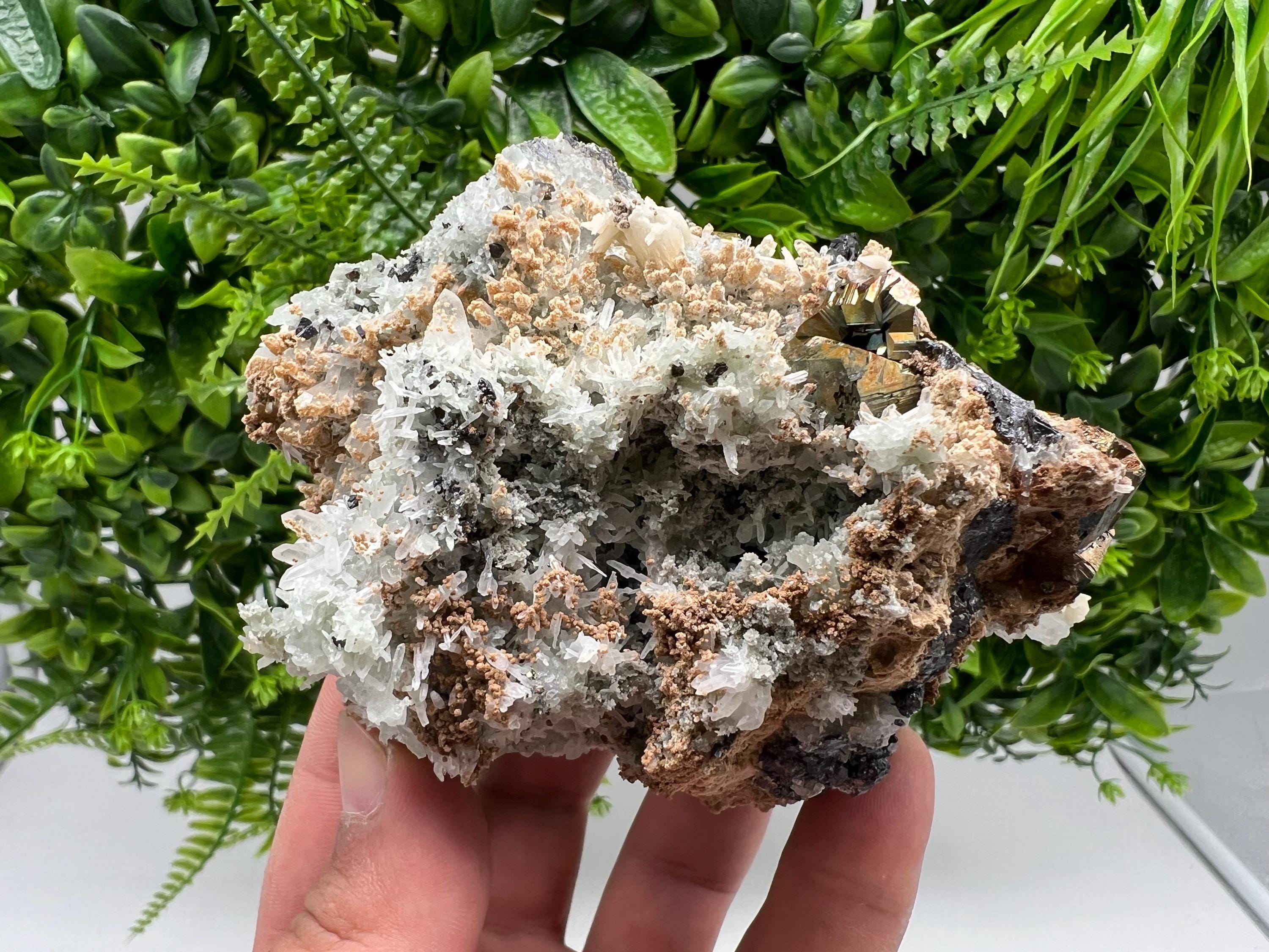 Wonderful Rainbow Pyrite,Sphalerite on Quartz from 9 th September mine,Madan,Bulgaria natural,collectibles mineral specimen,home decor stone