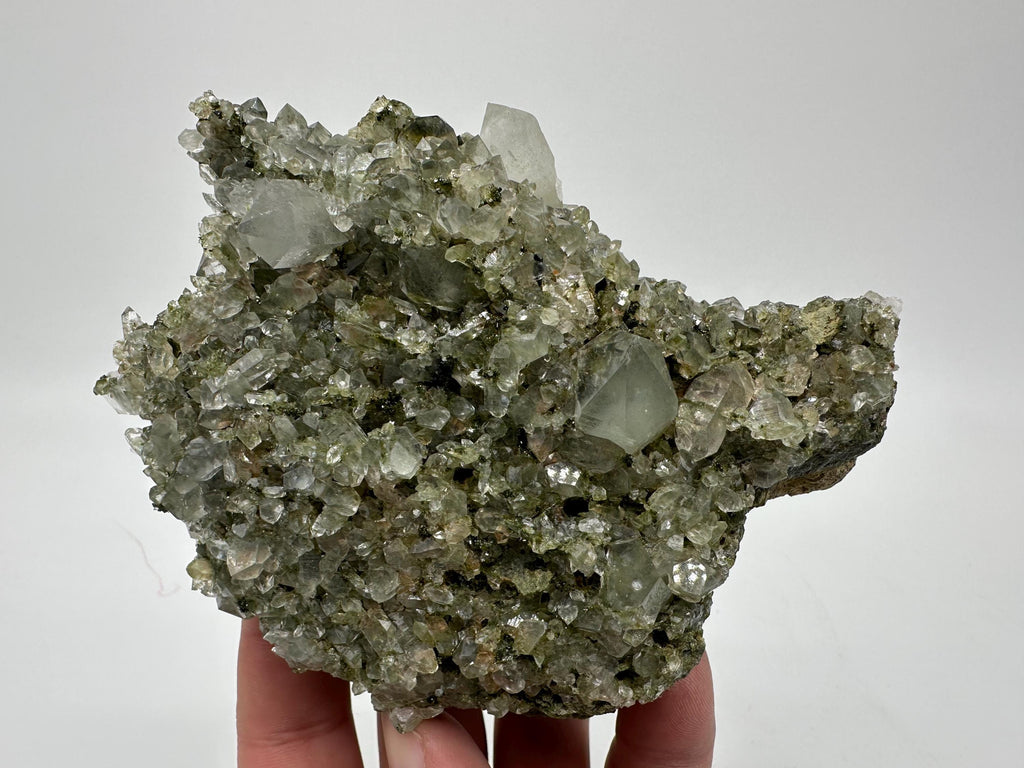 Sparkly Green Epidote with Quartz Crystals, Eastern Anatolian Mineral Specimen