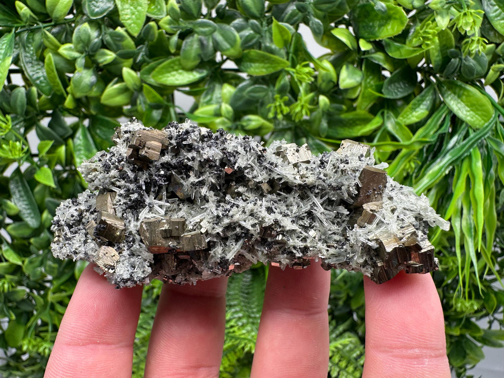 Pyrite on Needle Quartz Mineral Specimen, Borieva Mine, Bulgaria