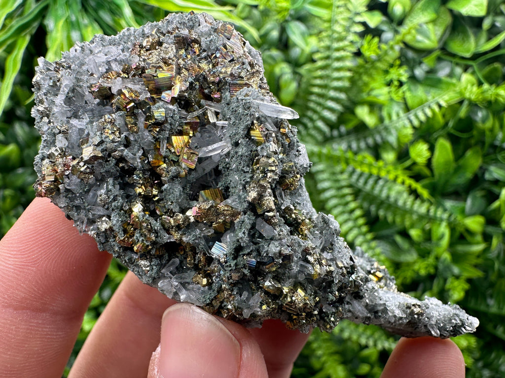 Red Pyrite on Green Quartz with Sphalerite, Borieva Mine Mineral Specimen