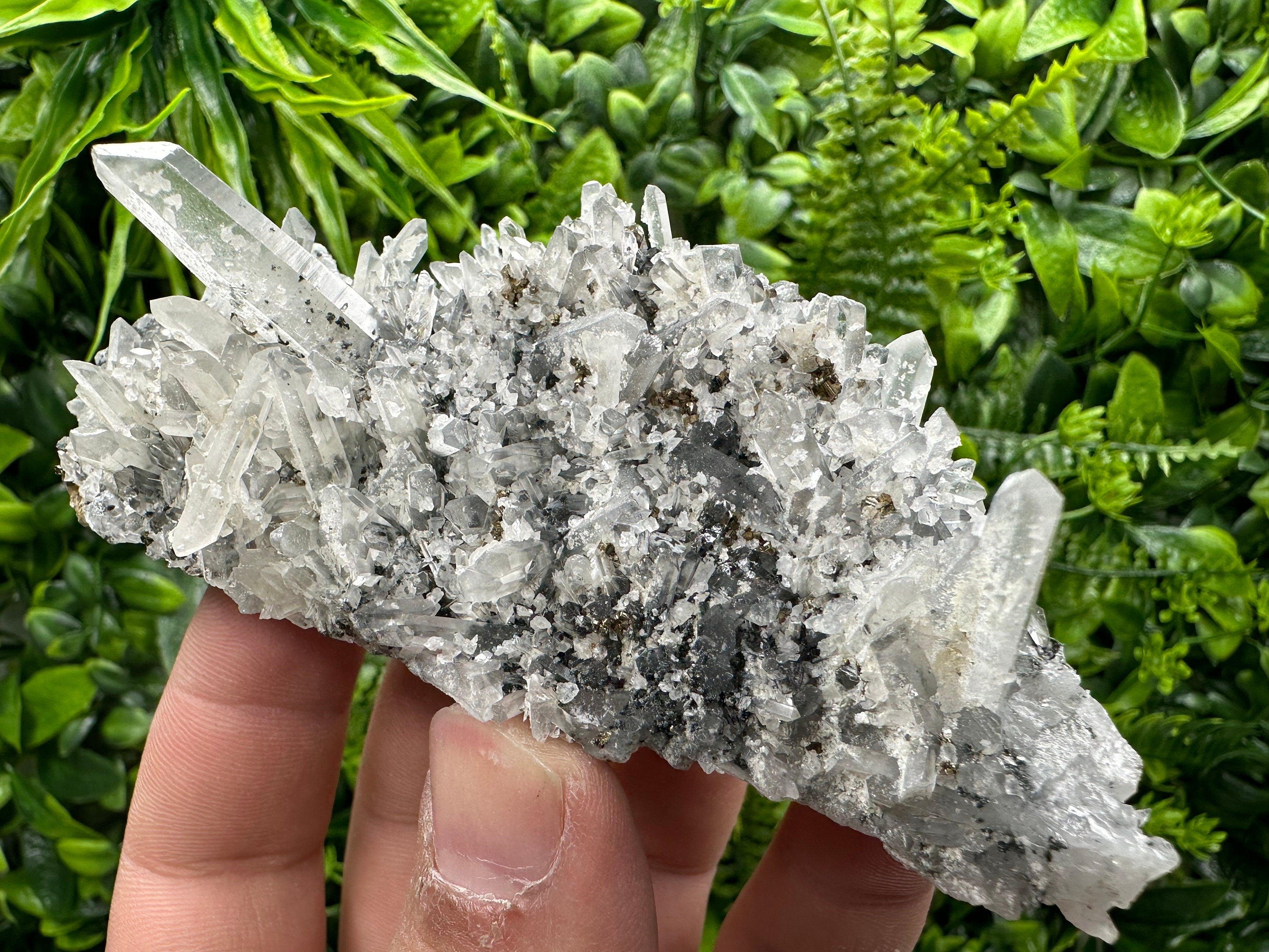 Pyrite on Quartz with Calcite, Borieva Mine Crystal Specimen