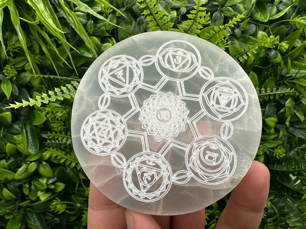 Selenite 7 Chakra Disk: Healing Crystal Charging Wand