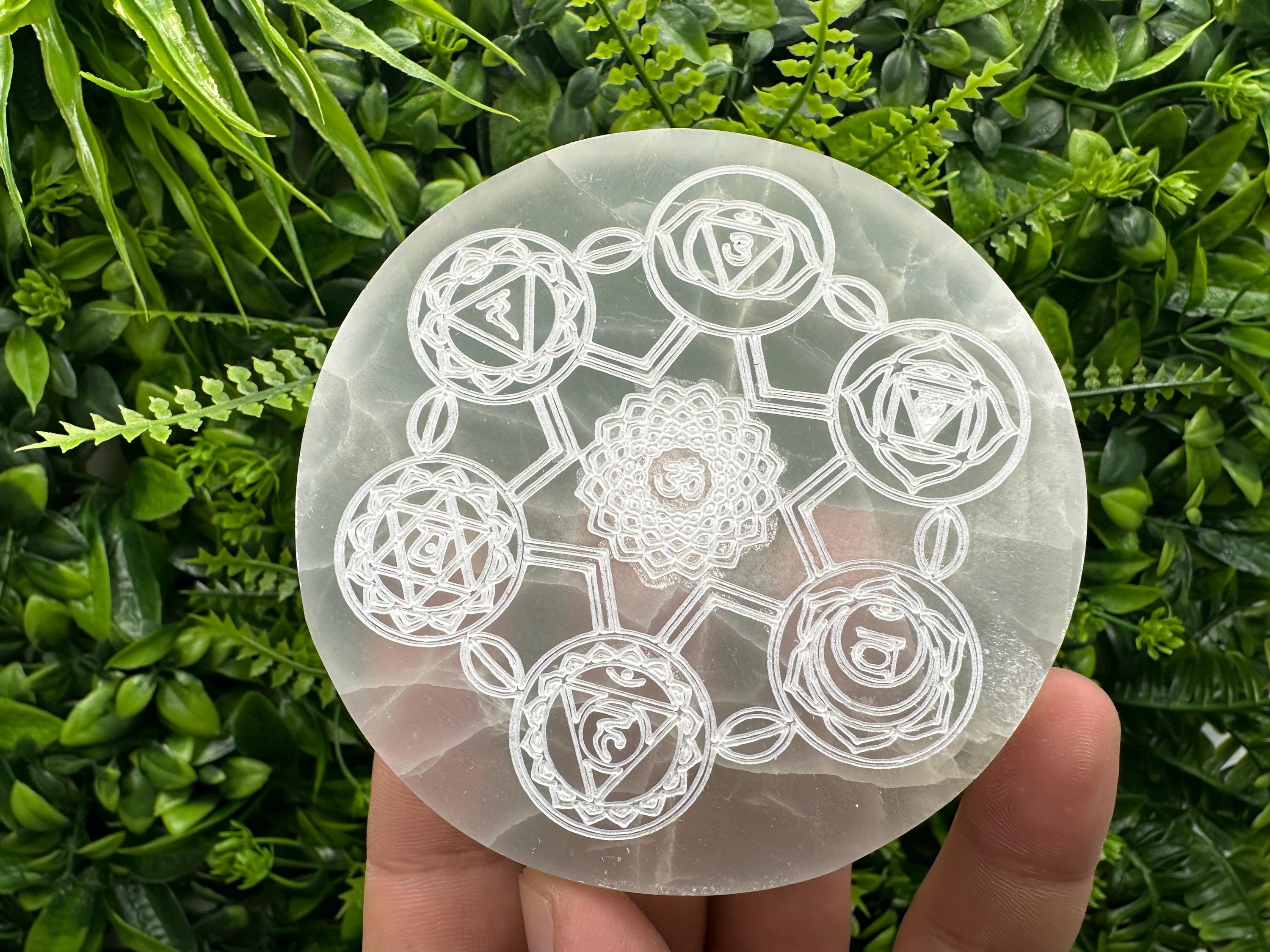 Selenite 7 Chakra Disk: Healing Crystal Charging Wand