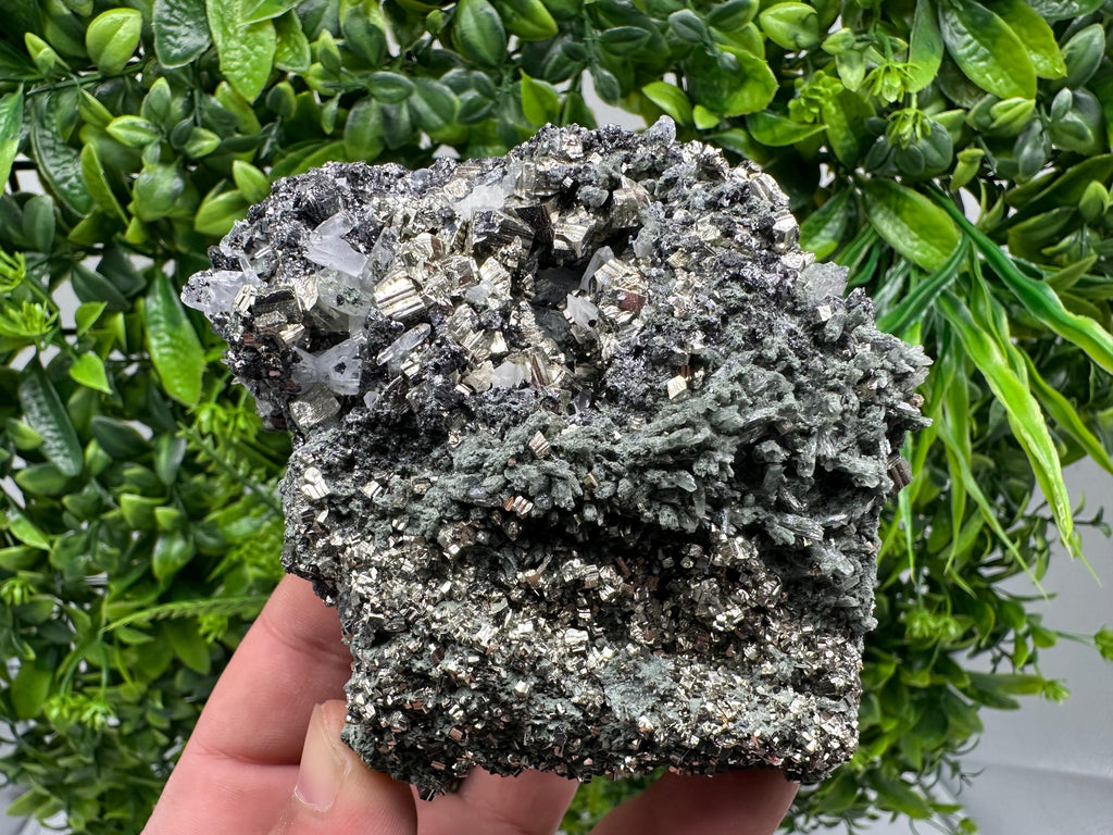 Pyrite Sphalerite on Green Quartz, Bulgaria Mineral Specimen