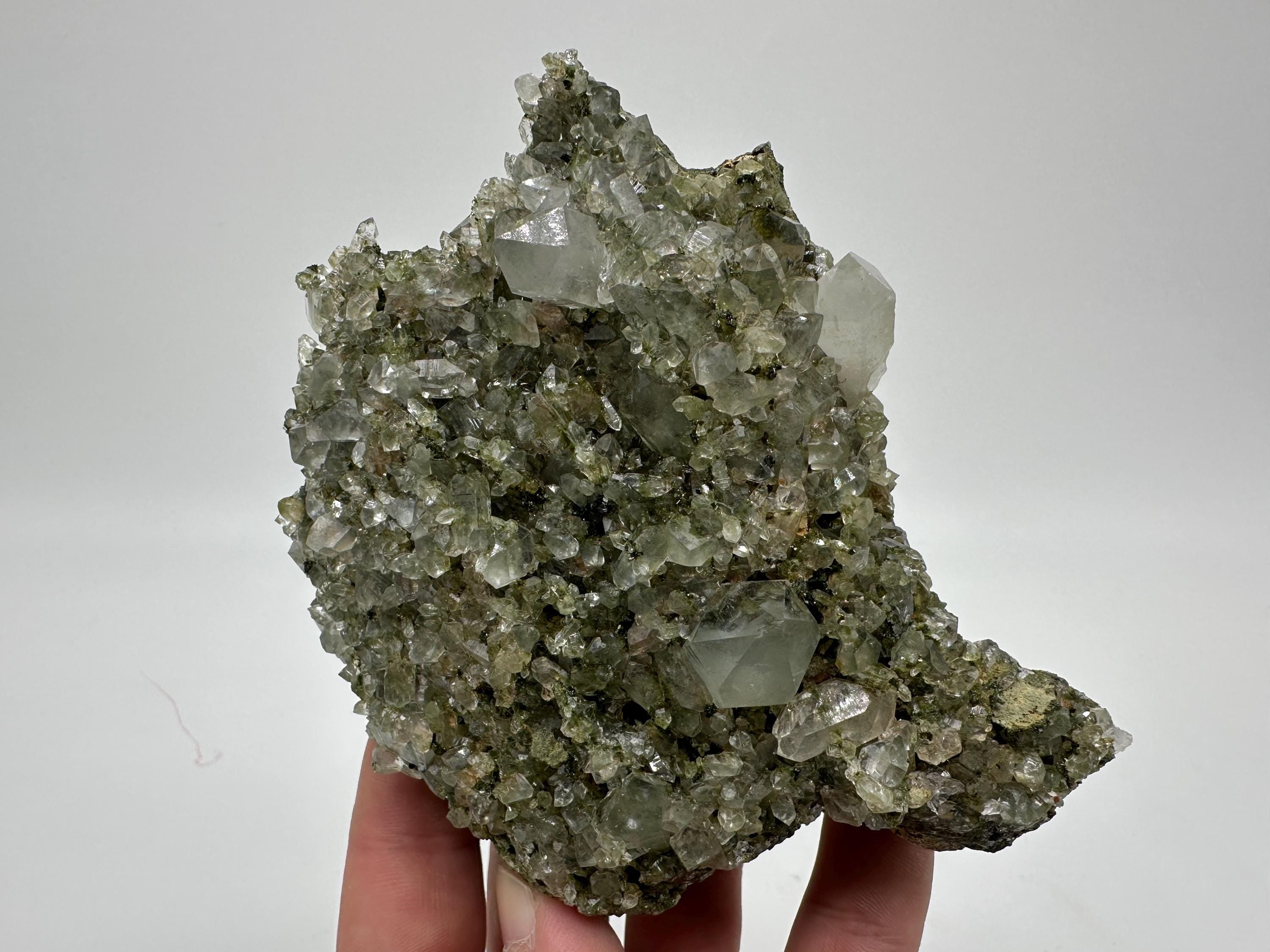 Sparkly Green Epidote with Quartz Crystals, Eastern Anatolian Mineral Specimen